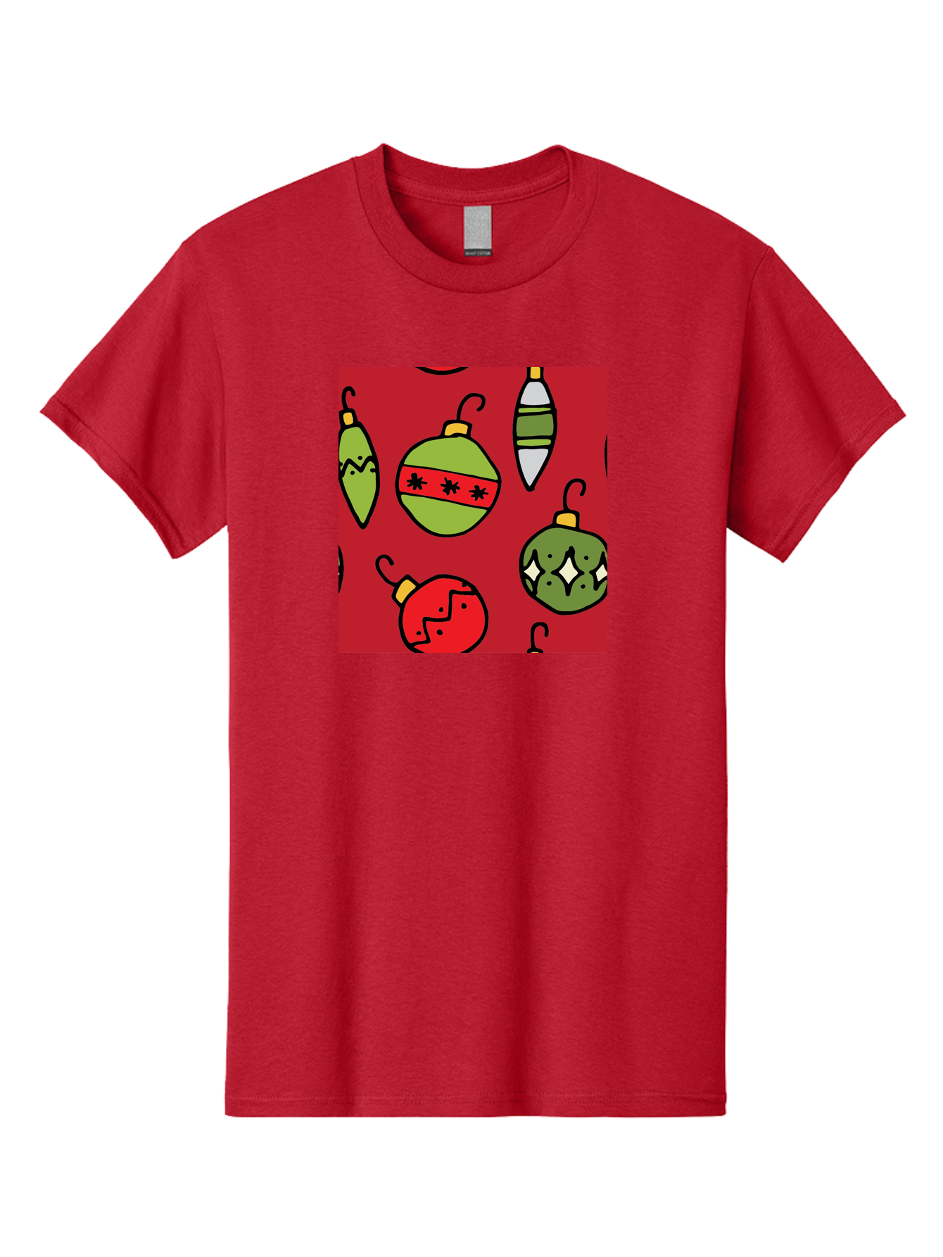 Christmas-Ornaments Men'S Graphic Tee, 100% Cotton, Comfortable Casual Summer Wear, Machine Washable, Christmas Decorations, Festive Ornaments, Holiday Baubles, Red And Green Theme, Cartoon Style, Winter Wonderland, Seasonal Decor, - Aaa817