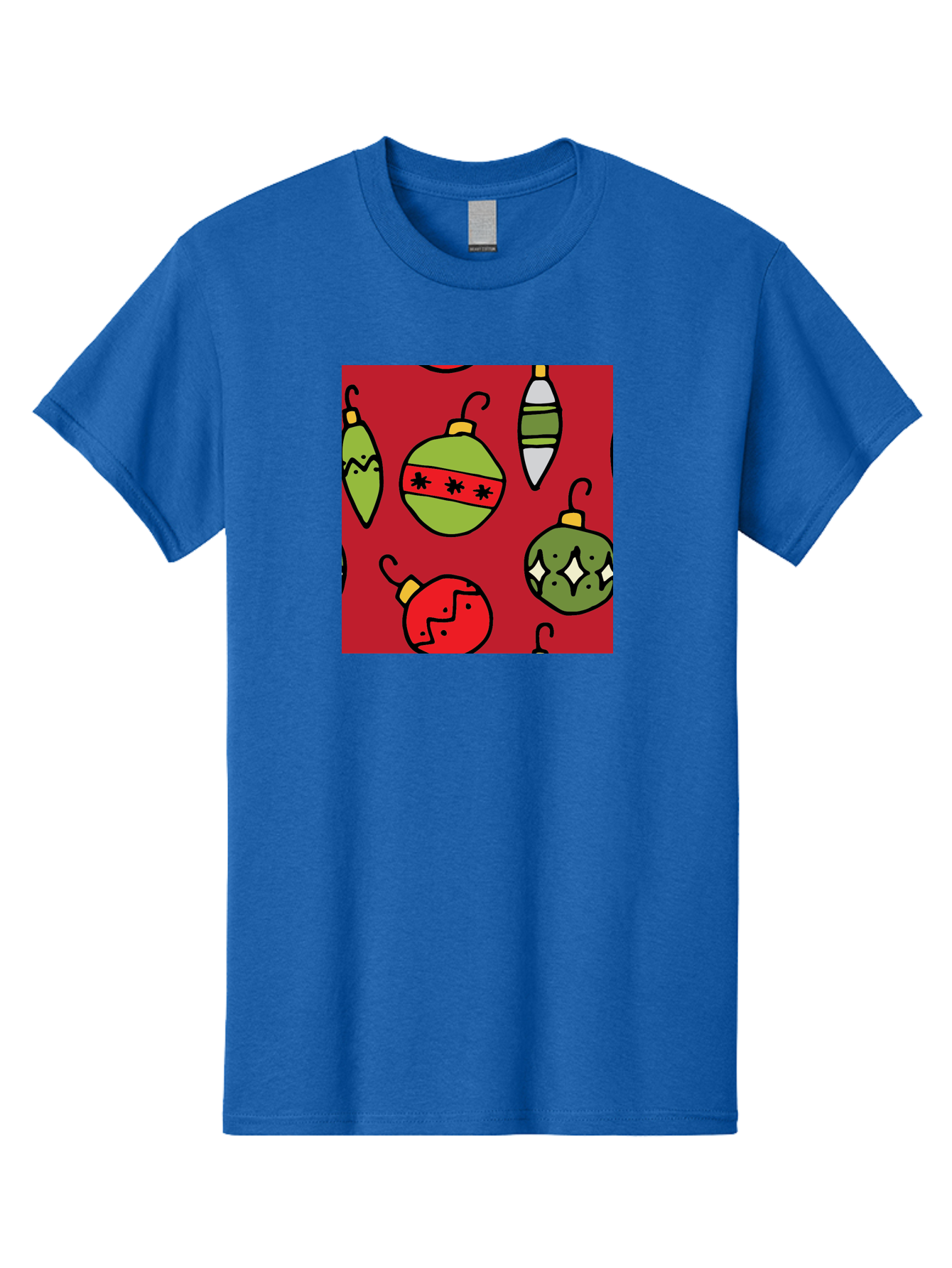 Christmas-Ornaments Men'S Graphic Tee, 100% Cotton, Comfortable Casual Summer Wear, Machine Washable, Christmas Decorations, Festive Ornaments, Holiday Baubles, Red And Green Theme, Cartoon Style, Winter Wonderland, Seasonal Decor, - Aaa817