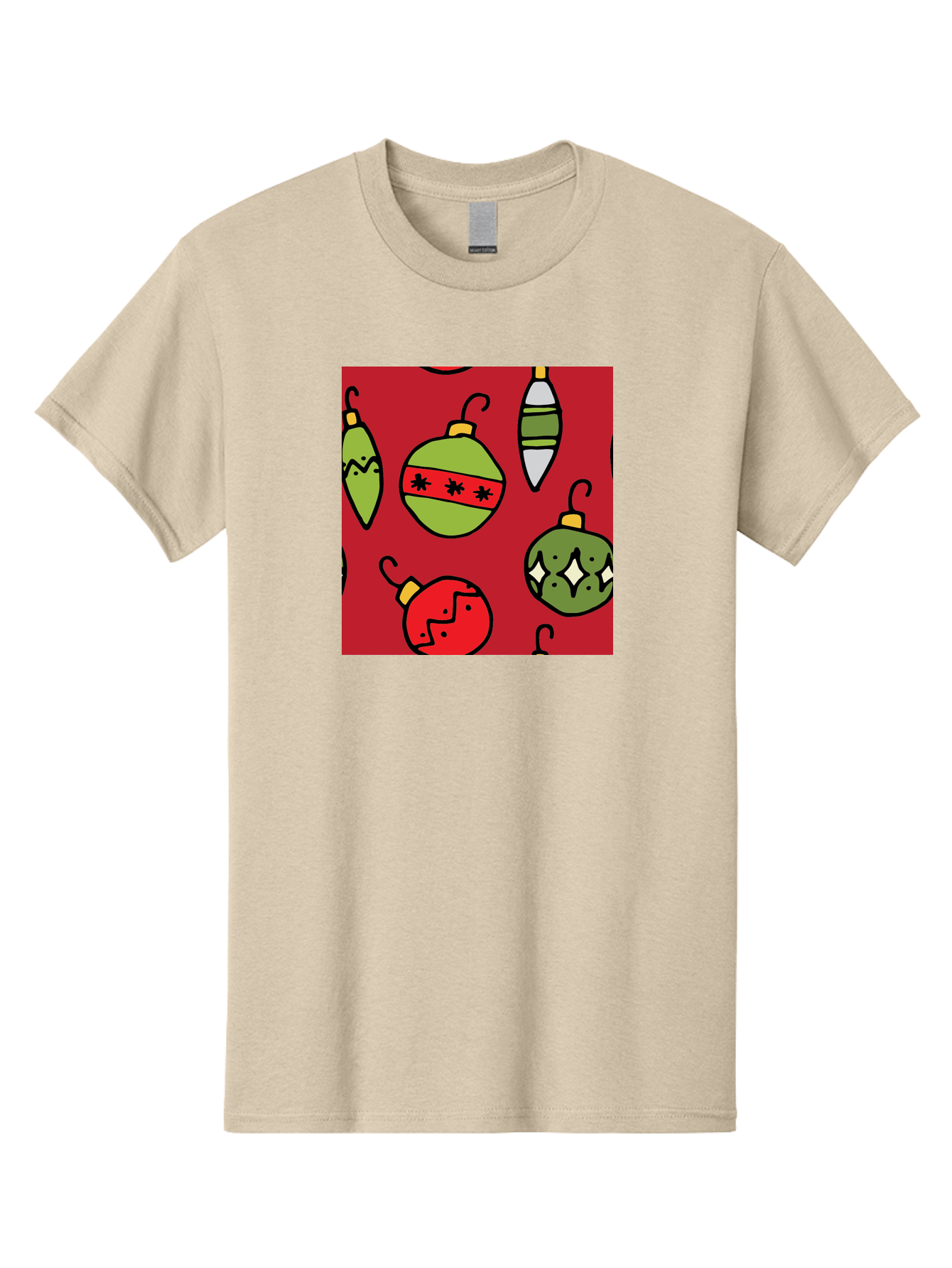 Christmas-Ornaments Men'S Graphic Tee, 100% Cotton, Comfortable Casual Summer Wear, Machine Washable, Christmas Decorations, Festive Ornaments, Holiday Baubles, Red And Green Theme, Cartoon Style, Winter Wonderland, Seasonal Decor, - Aaa817