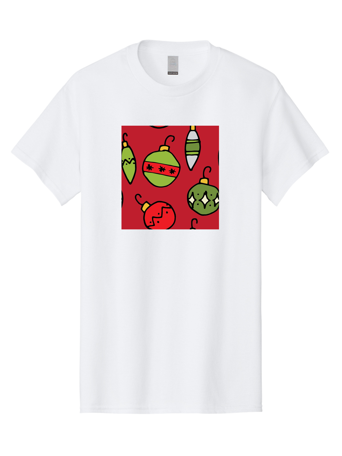 Christmas-Ornaments Men'S Graphic Tee, 100% Cotton, Comfortable Casual Summer Wear, Machine Washable, Christmas Decorations, Festive Ornaments, Holiday Baubles, Red And Green Theme, Cartoon Style, Winter Wonderland, Seasonal Decor, - Aaa817