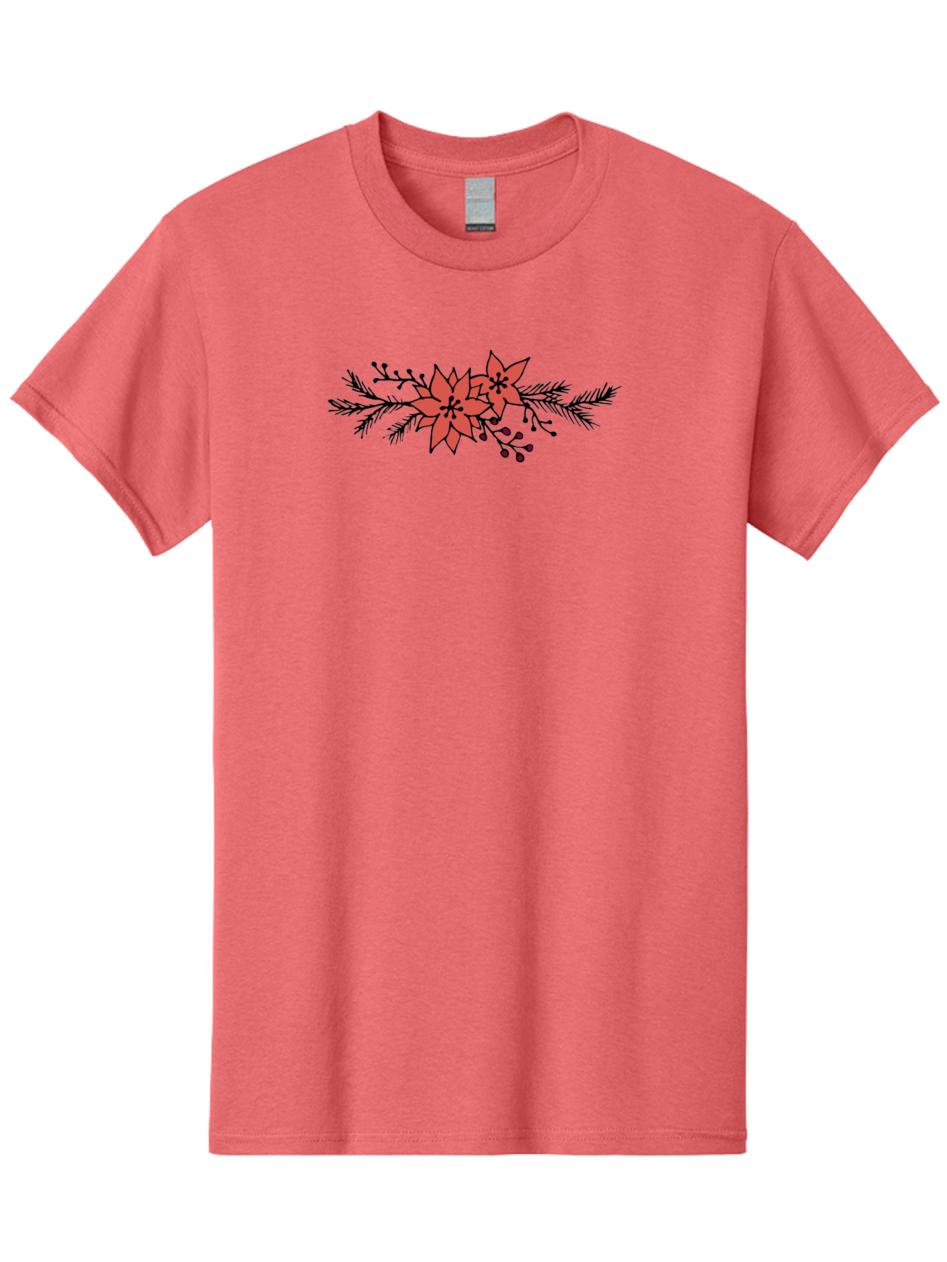 Christmas-Poinsettia Men'S Graphic Tee, 100% Cotton, Comfortable Casual Summer Wear, Machine Washable, Red Poinsettia Flowers, Festive Decorations, Holiday Decor, Christmas Flowers, Floral Arrangements, Winter Flowers - Aaa818