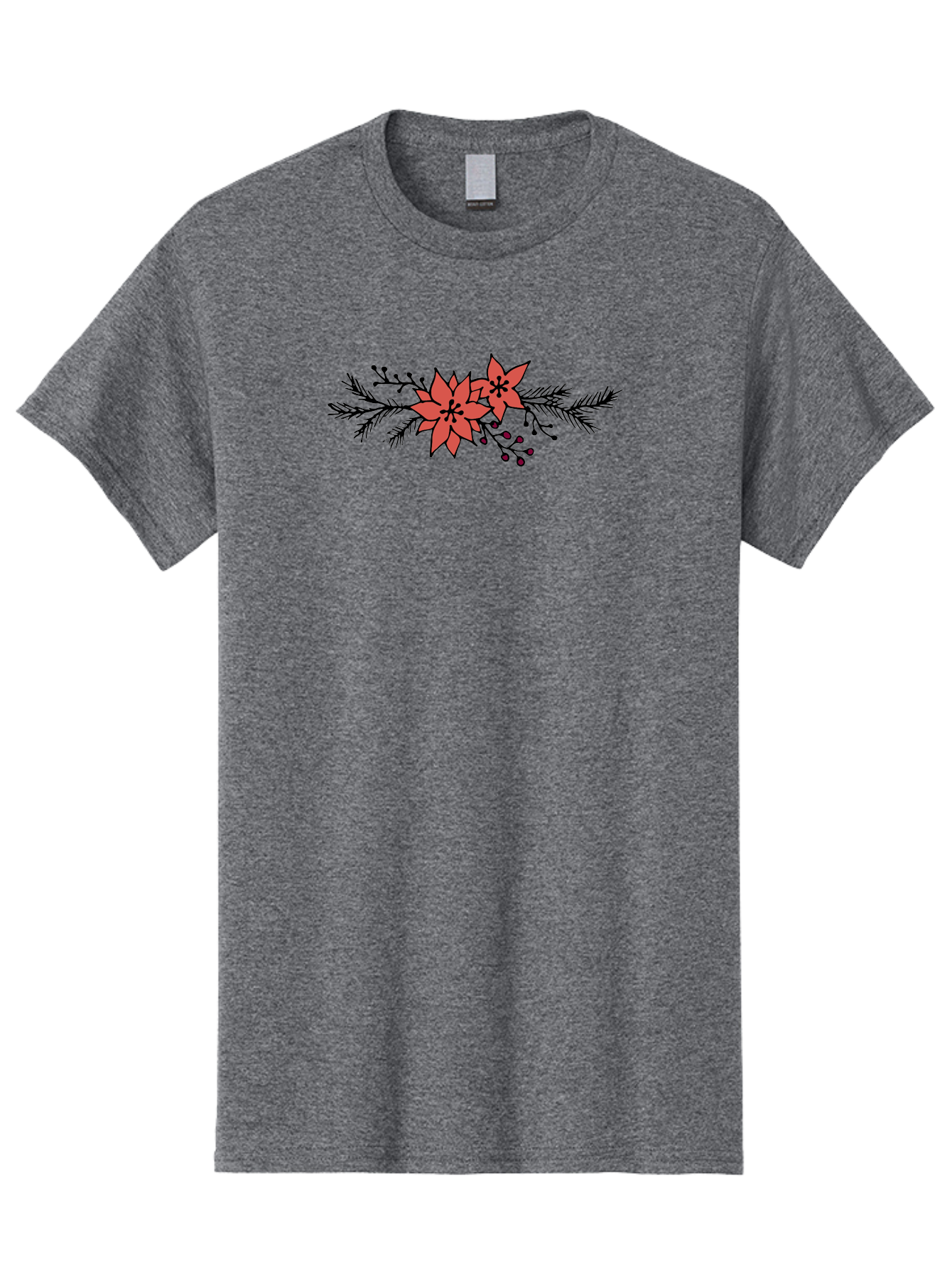 Christmas-Poinsettia Men'S Graphic Tee, 100% Cotton, Comfortable Casual Summer Wear, Machine Washable, Red Poinsettia Flowers, Festive Decorations, Holiday Decor, Christmas Flowers, Floral Arrangements, Winter Flowers - Aaa818