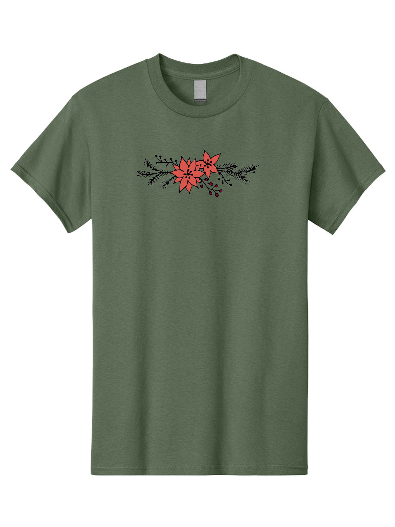 Christmas-Poinsettia Men'S Graphic Tee, 100% Cotton, Comfortable Casual Summer Wear, Machine Washable, Red Poinsettia Flowers, Festive Decorations, Holiday Decor, Christmas Flowers, Floral Arrangements, Winter Flowers - Aaa818
