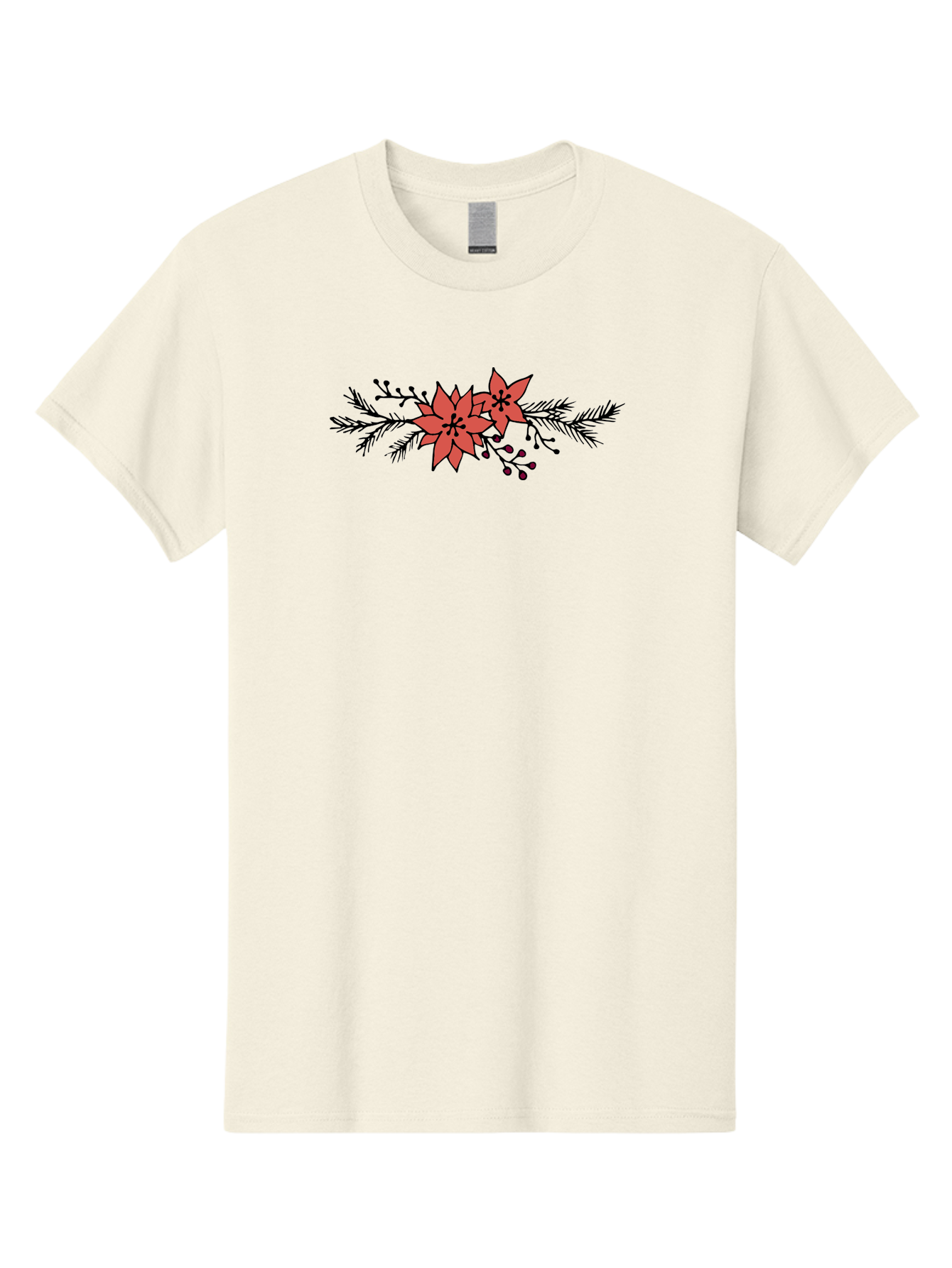 Christmas-Poinsettia Men'S Graphic Tee, 100% Cotton, Comfortable Casual Summer Wear, Machine Washable, Red Poinsettia Flowers, Festive Decorations, Holiday Decor, Christmas Flowers, Floral Arrangements, Winter Flowers - Aaa818