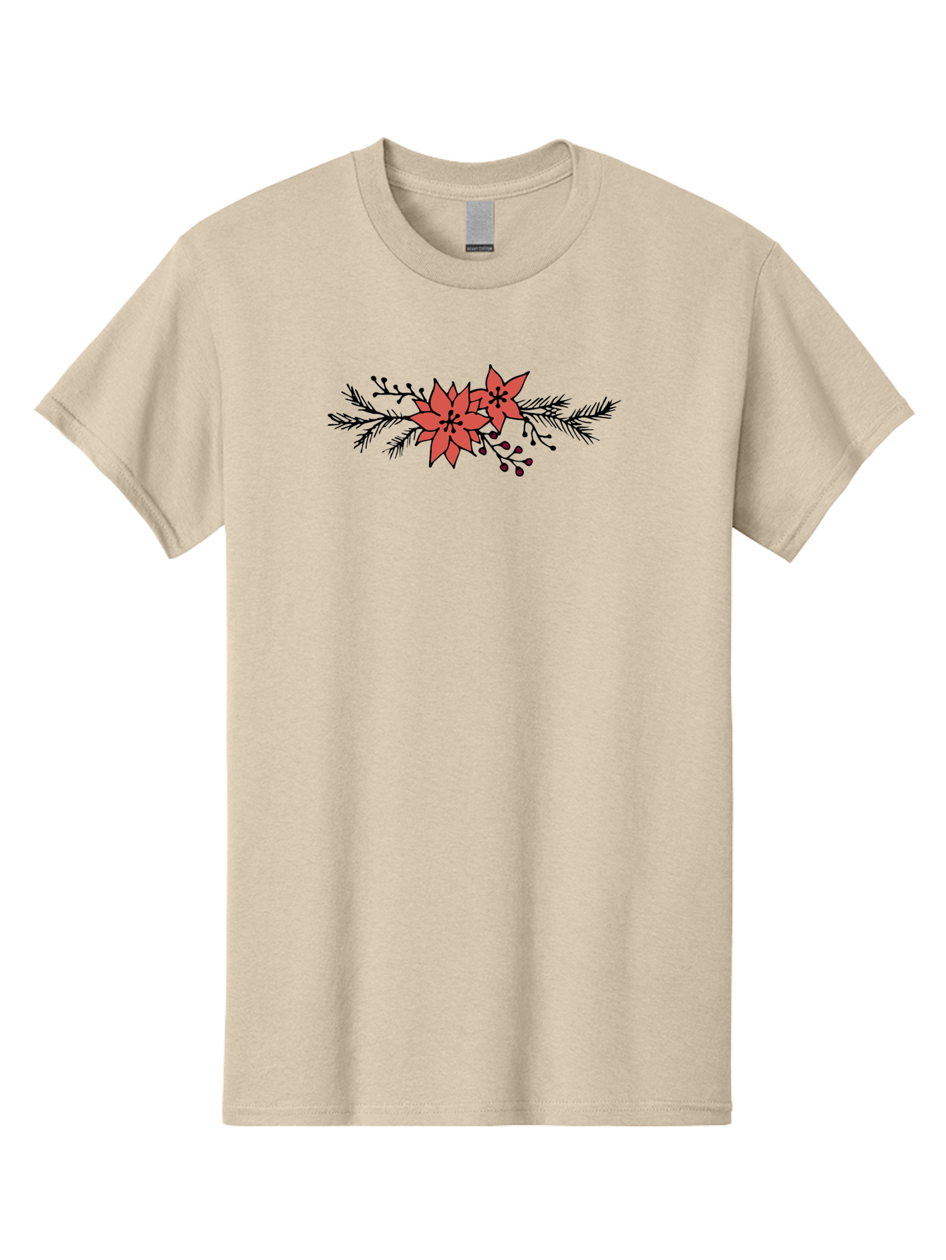 Christmas-Poinsettia Men'S Graphic Tee, 100% Cotton, Comfortable Casual Summer Wear, Machine Washable, Red Poinsettia Flowers, Festive Decorations, Holiday Decor, Christmas Flowers, Floral Arrangements, Winter Flowers - Aaa818