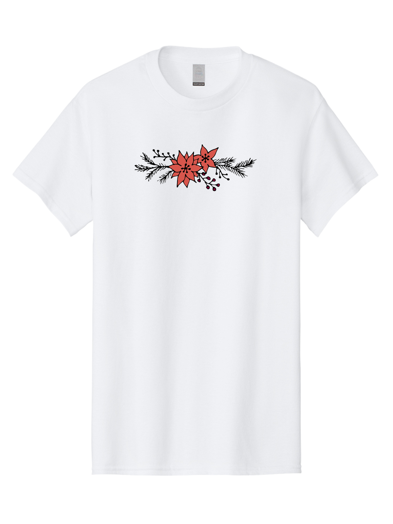 Christmas-Poinsettia Men'S Graphic Tee, 100% Cotton, Comfortable Casual Summer Wear, Machine Washable, Red Poinsettia Flowers, Festive Decorations, Holiday Decor, Christmas Flowers, Floral Arrangements, Winter Flowers - Aaa818
