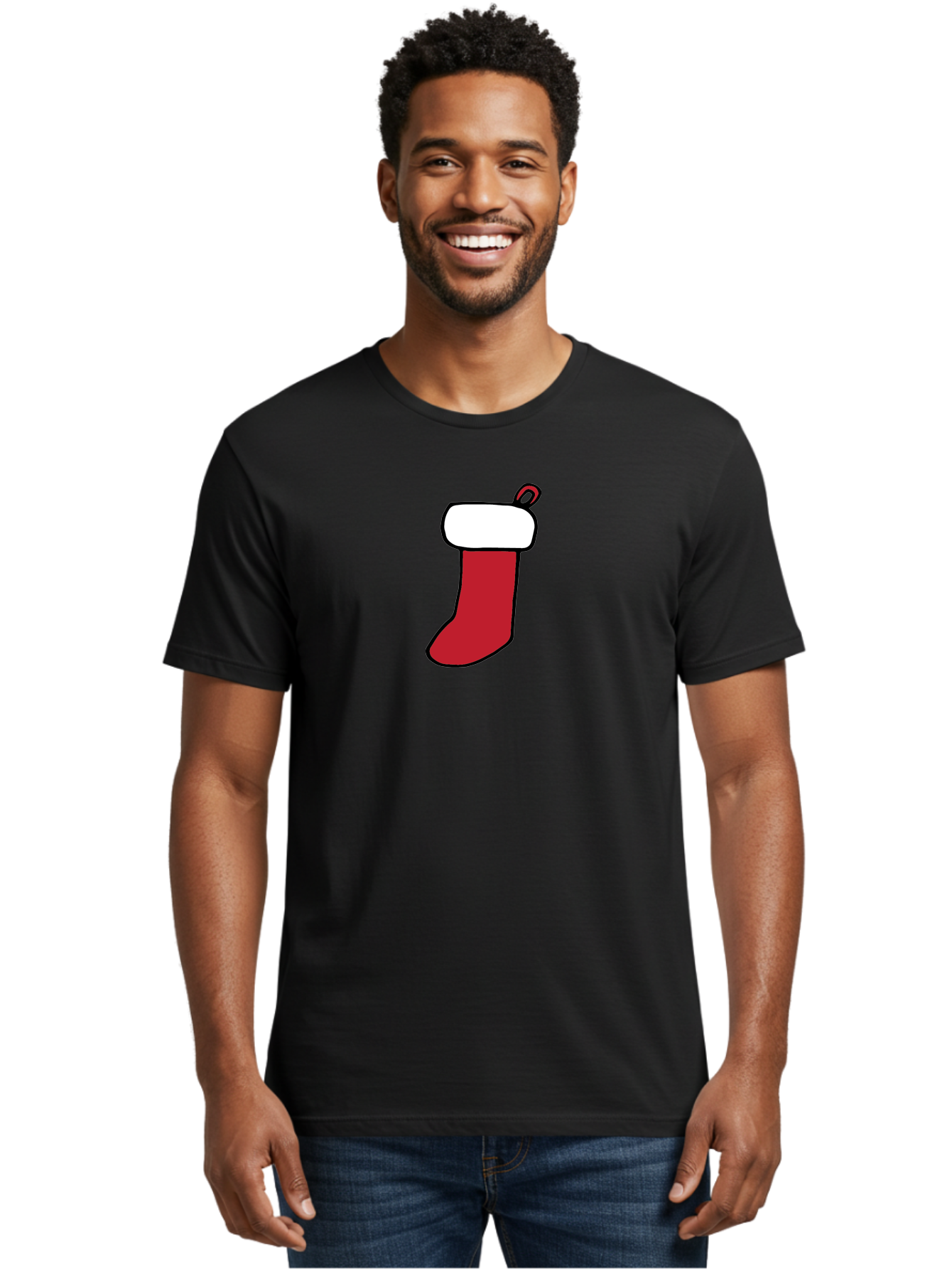 Christmas-Stocking-2 Men'S Graphic Tee, 100% Cotton, Comfortable Casual Summer Wear, Machine Washable, Christmas Stocking, Red And White, Festive Decor, Holiday Season, Merry Christmas, Winter Wonderland, Seasonal Illustration - Aaa820