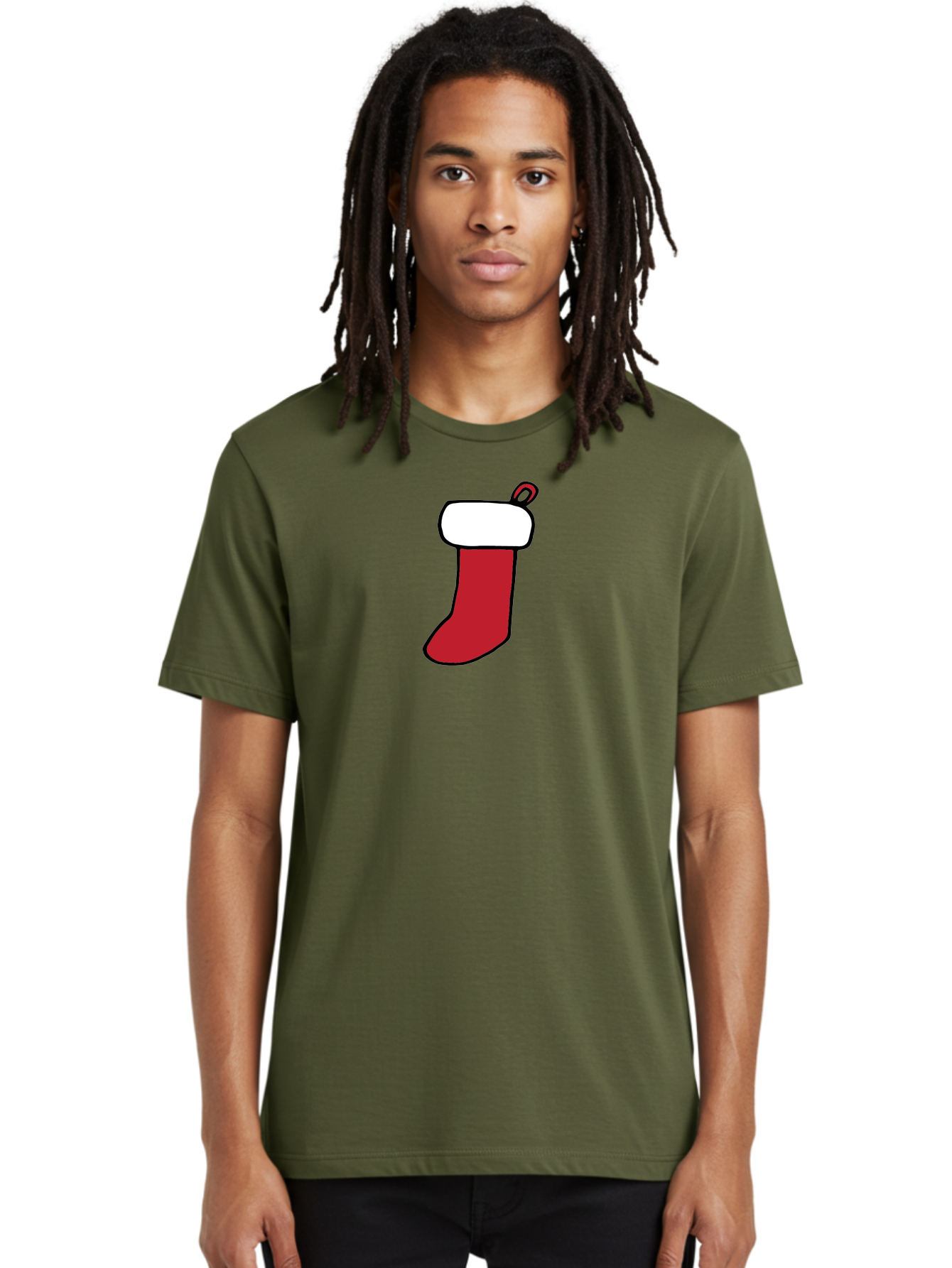 Christmas-Stocking-2 Men'S Graphic Tee, 100% Cotton, Comfortable Casual Summer Wear, Machine Washable, Christmas Stocking, Red And White, Festive Decor, Holiday Season, Merry Christmas, Winter Wonderland, Seasonal Illustration - Aaa820