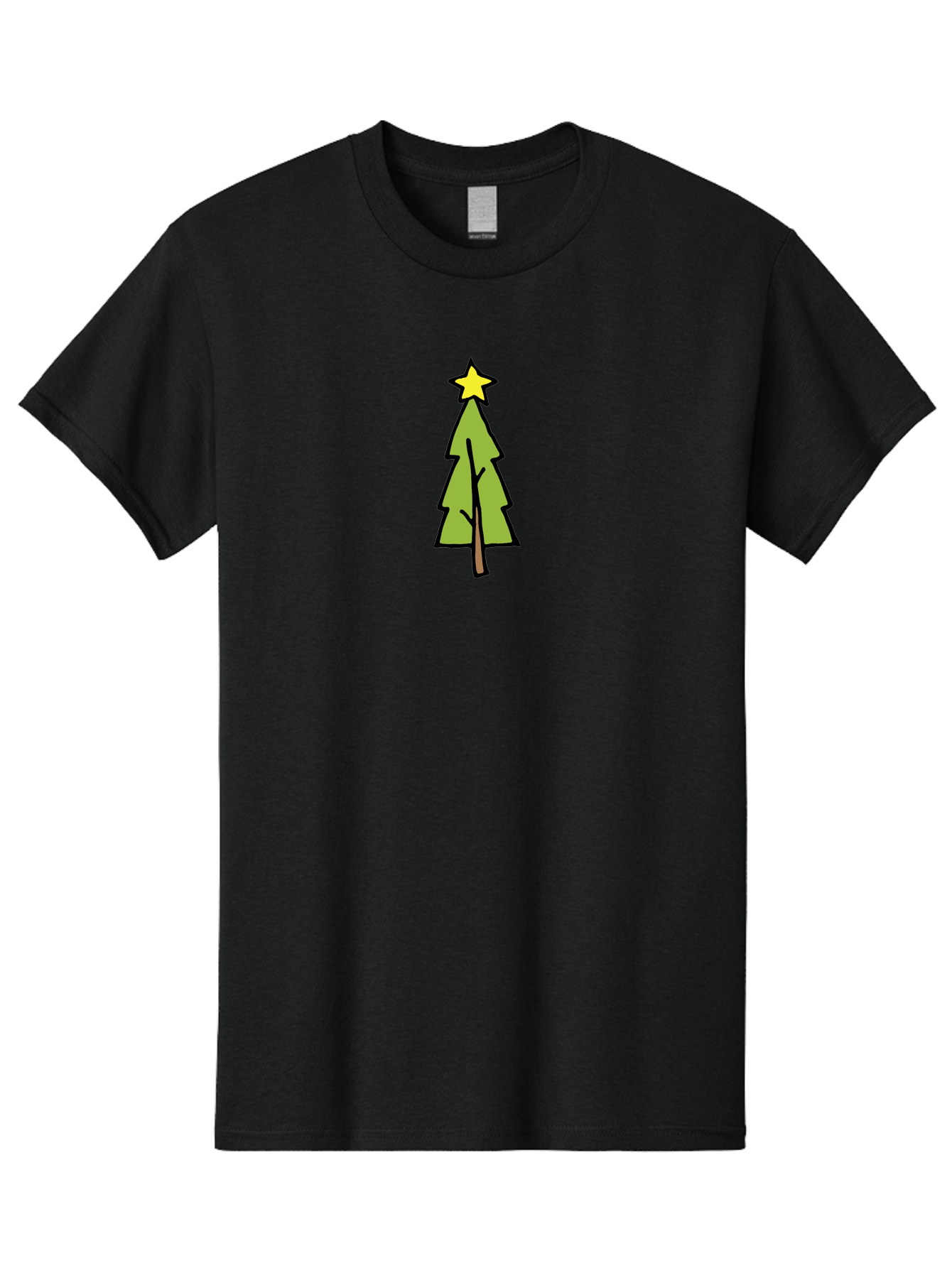 Christmas-Tree-4 Men'S Graphic Tee, 100% Cotton, Comfortable Casual Summer Wear, Machine Washable, Christmas Tree, Festive Season, Holiday Decorations, Star Topper, Cartoon Style, Simple Design, Green Tree, Yellow Star, Winter Wonderland, - Aaa825