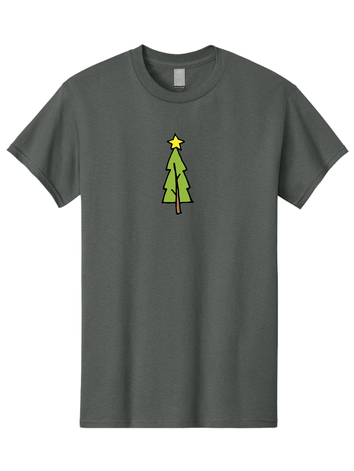 Christmas-Tree-4 Men'S Graphic Tee, 100% Cotton, Comfortable Casual Summer Wear, Machine Washable, Christmas Tree, Festive Season, Holiday Decorations, Star Topper, Cartoon Style, Simple Design, Green Tree, Yellow Star, Winter Wonderland, - Aaa825