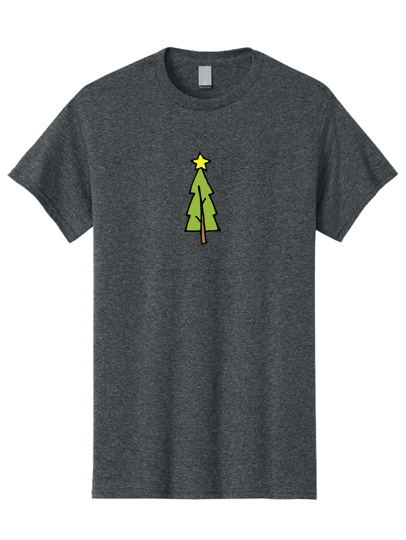 Christmas-Tree-4 Men'S Graphic Tee, 100% Cotton, Comfortable Casual Summer Wear, Machine Washable, Christmas Tree, Festive Season, Holiday Decorations, Star Topper, Cartoon Style, Simple Design, Green Tree, Yellow Star, Winter Wonderland, - Aaa825