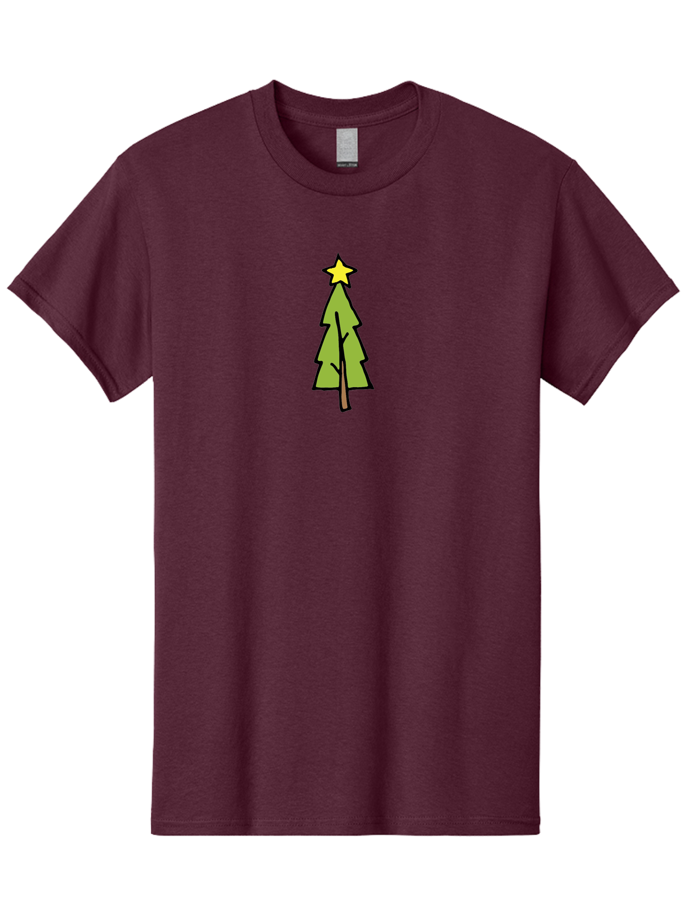 Christmas-Tree-4 Men'S Graphic Tee, 100% Cotton, Comfortable Casual Summer Wear, Machine Washable, Christmas Tree, Festive Season, Holiday Decorations, Star Topper, Cartoon Style, Simple Design, Green Tree, Yellow Star, Winter Wonderland, - Aaa825