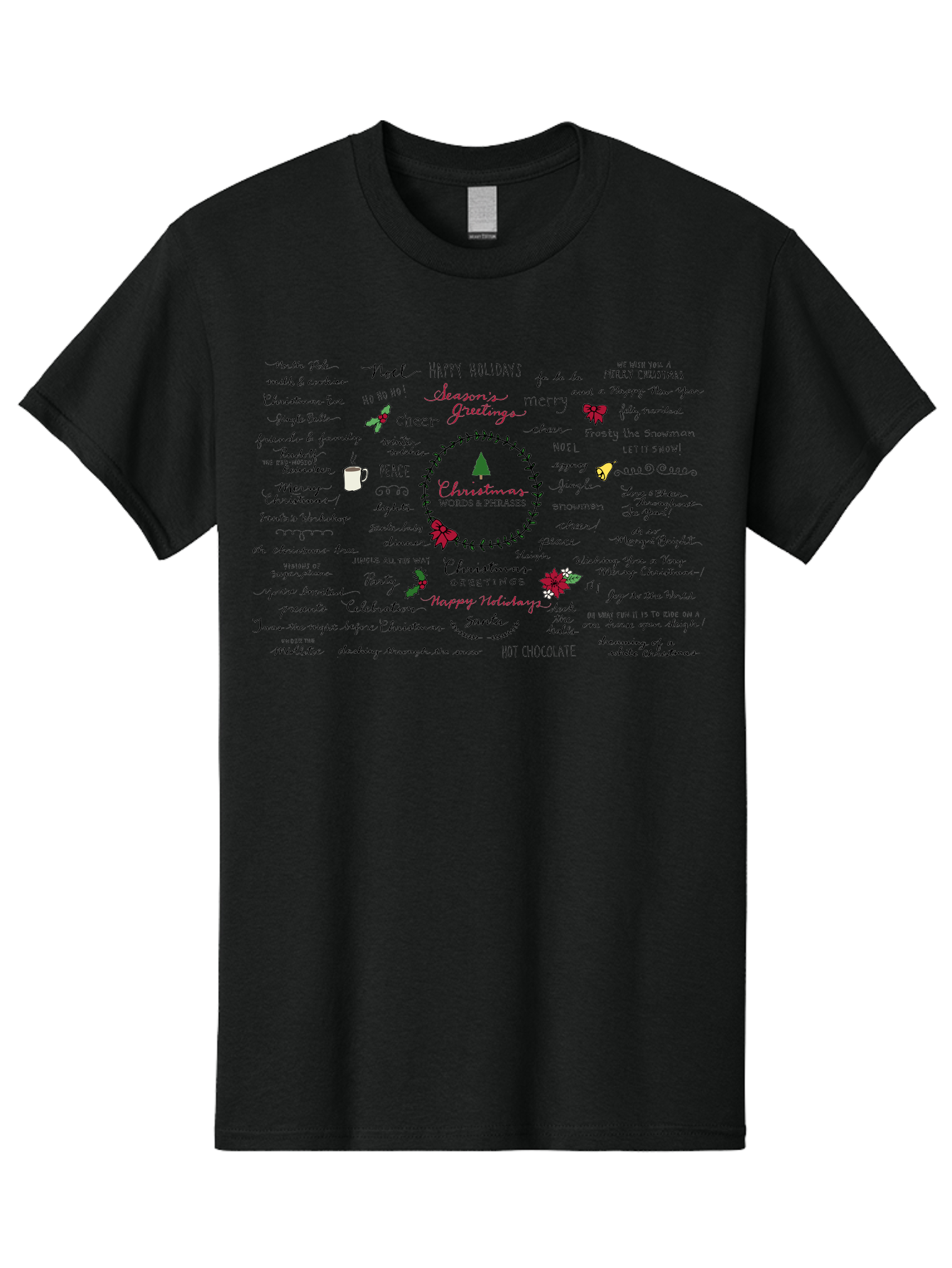 Christmas-Words-Phrases-1 Men'S Graphic Tee, 100% Cotton, Comfortable Casual Summer Wear, Machine Washable, Christmas Greetings, Holiday Cheer, Festive Wishes, Joyful Celebrations, Merry Christmas, Happy Holidays, Christmas Tree, Holly, - Aaa828