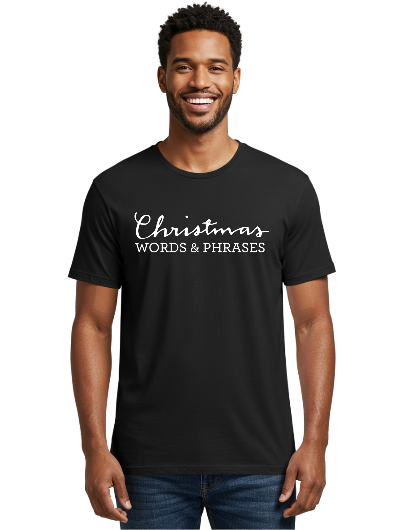 Christmas-Words-Phrases Men'S Graphic Tee, 100% Cotton, Comfortable Casual Summer Wear, Machine Washable, Christmas Words, Holiday Phrases, Festive Language, Christmas Vocabulary, Winter Phrases, Seasonal Expressions, Christmas Terminology - Aaa830