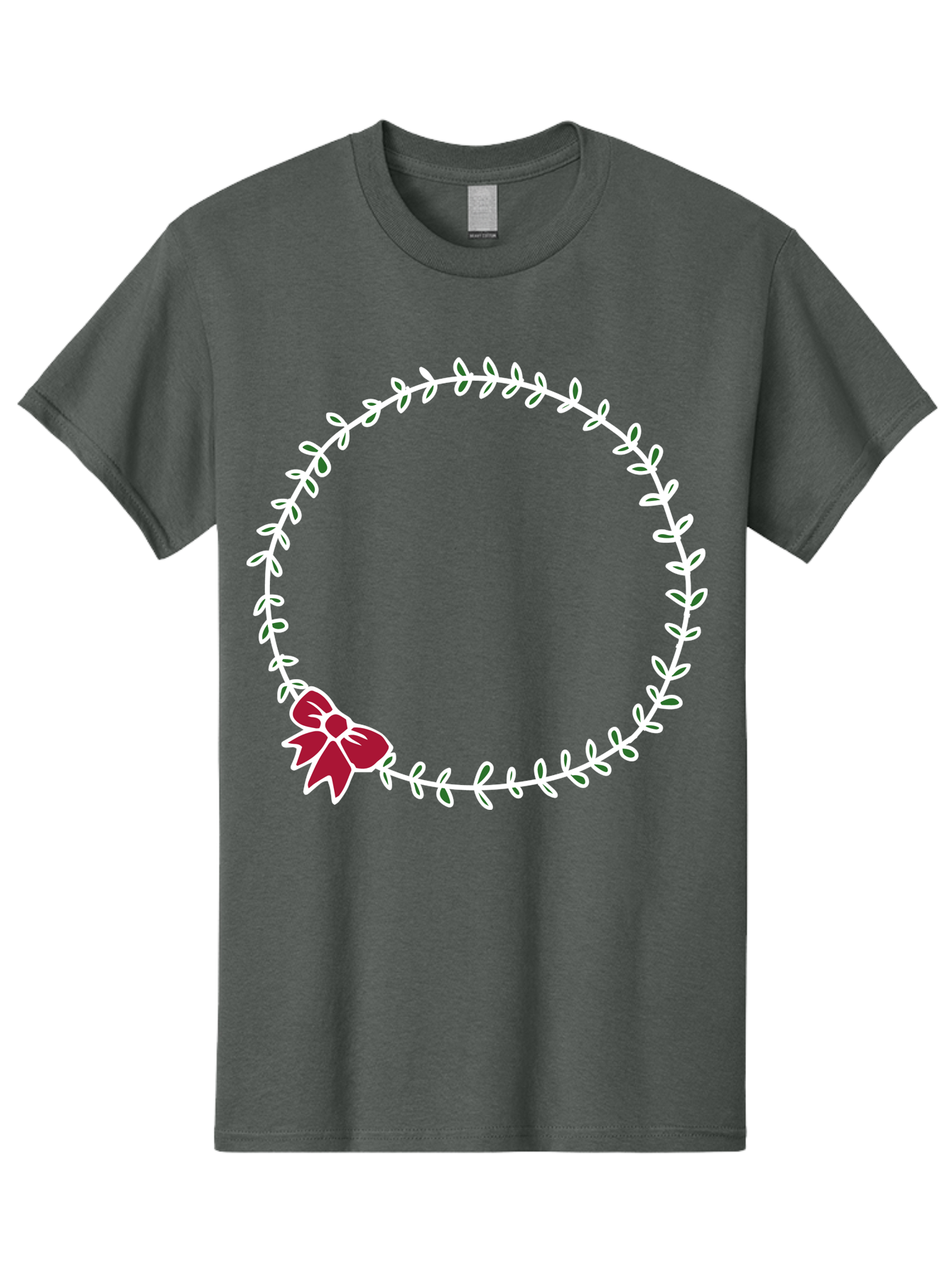 Circular-Wreath-With-Red-Bow Men'S Graphic Tee, 100% Cotton, Comfortable Casual Summer Wear, Machine Washable, Floral Wreath, White Leaves, Red Bow, Decorative Frame, Circular Design, Elegant Border, Festive Decoration, Minimalist Style, - Aaa835