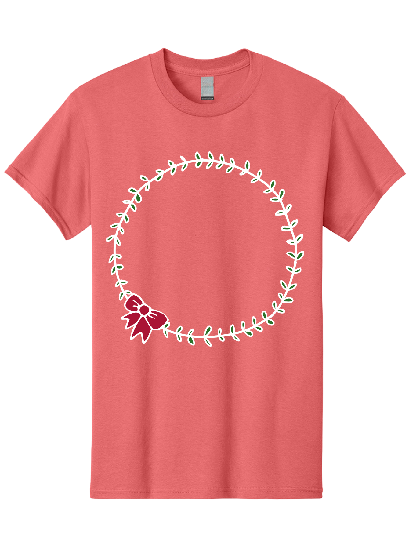 Circular-Wreath-With-Red-Bow Men'S Graphic Tee, 100% Cotton, Comfortable Casual Summer Wear, Machine Washable, Floral Wreath, White Leaves, Red Bow, Decorative Frame, Circular Design, Elegant Border, Festive Decoration, Minimalist Style, - Aaa835