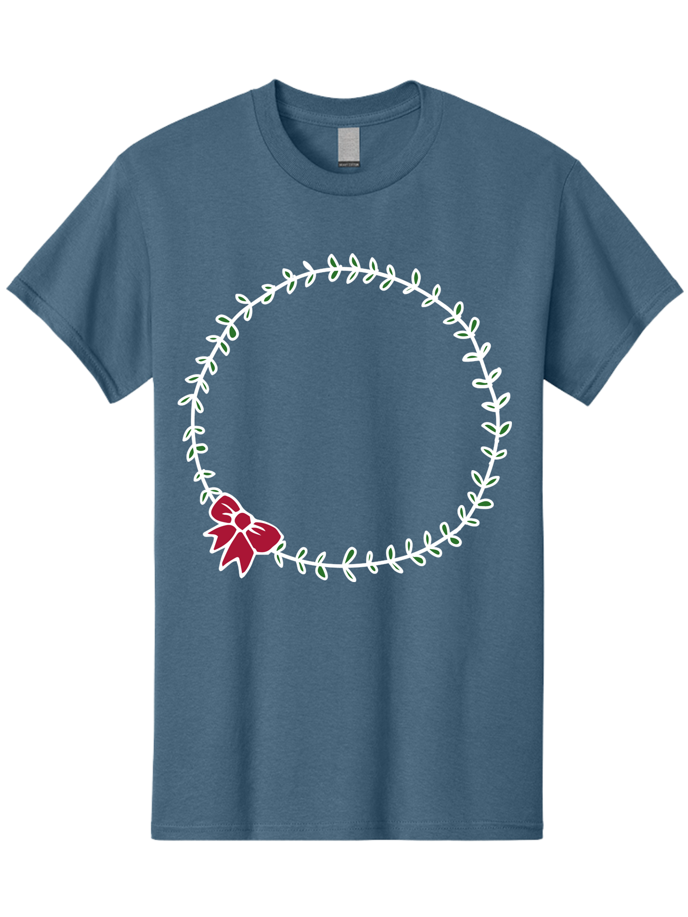 Circular-Wreath-With-Red-Bow Men'S Graphic Tee, 100% Cotton, Comfortable Casual Summer Wear, Machine Washable, Floral Wreath, White Leaves, Red Bow, Decorative Frame, Circular Design, Elegant Border, Festive Decoration, Minimalist Style, - Aaa835
