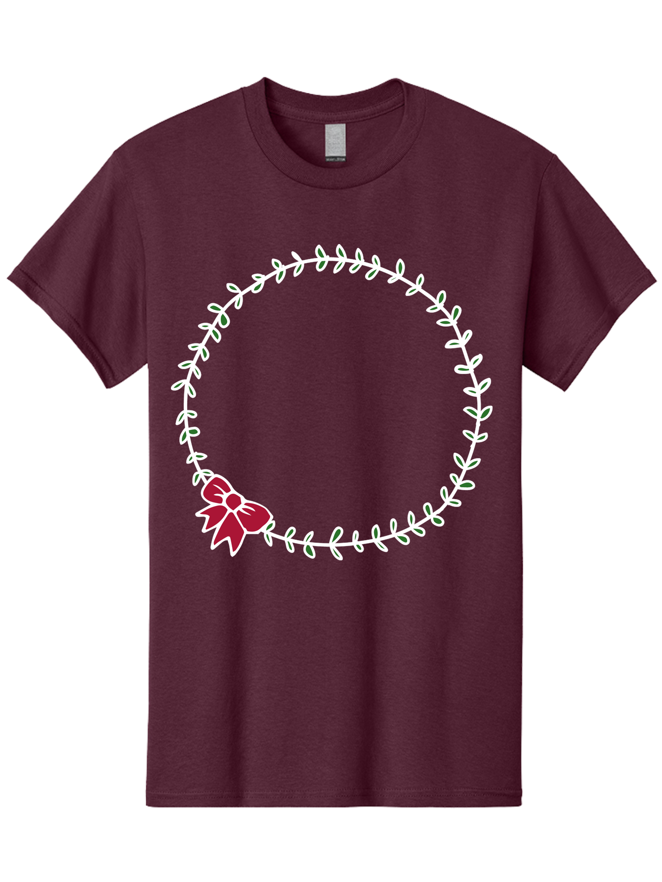 Circular-Wreath-With-Red-Bow Men'S Graphic Tee, 100% Cotton, Comfortable Casual Summer Wear, Machine Washable, Floral Wreath, White Leaves, Red Bow, Decorative Frame, Circular Design, Elegant Border, Festive Decoration, Minimalist Style, - Aaa835