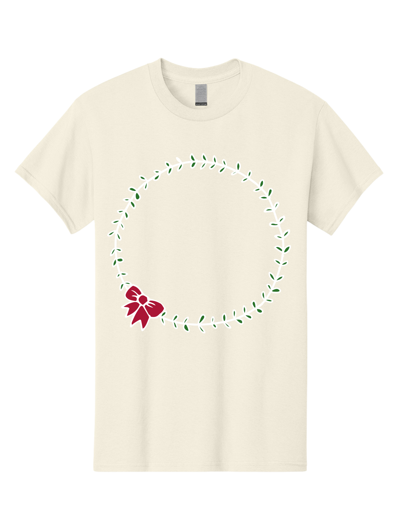 Circular-Wreath-With-Red-Bow Men'S Graphic Tee, 100% Cotton, Comfortable Casual Summer Wear, Machine Washable, Floral Wreath, White Leaves, Red Bow, Decorative Frame, Circular Design, Elegant Border, Festive Decoration, Minimalist Style, - Aaa835