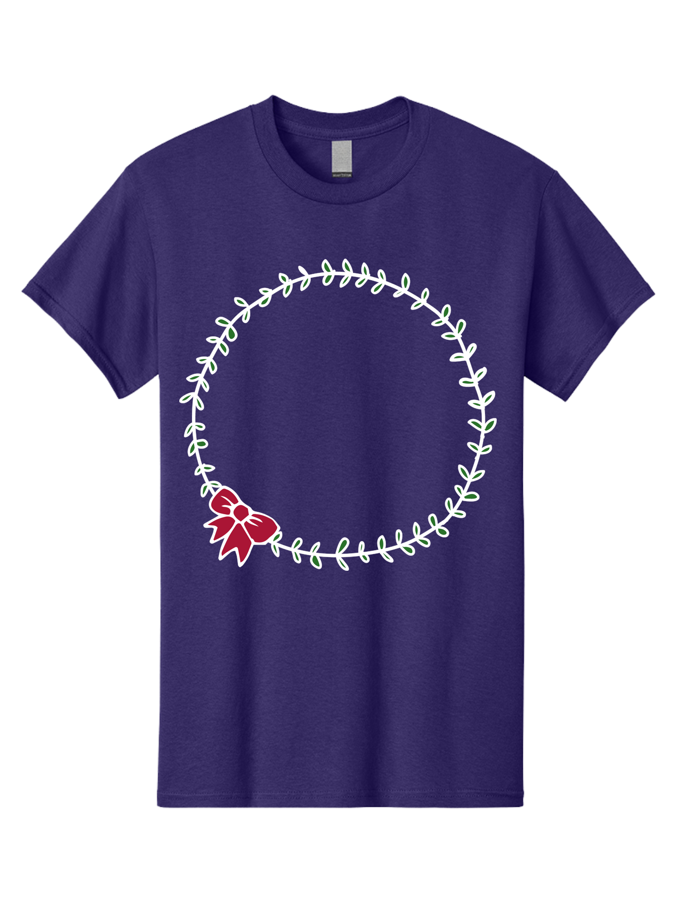 Circular-Wreath-With-Red-Bow Men'S Graphic Tee, 100% Cotton, Comfortable Casual Summer Wear, Machine Washable, Floral Wreath, White Leaves, Red Bow, Decorative Frame, Circular Design, Elegant Border, Festive Decoration, Minimalist Style, - Aaa835