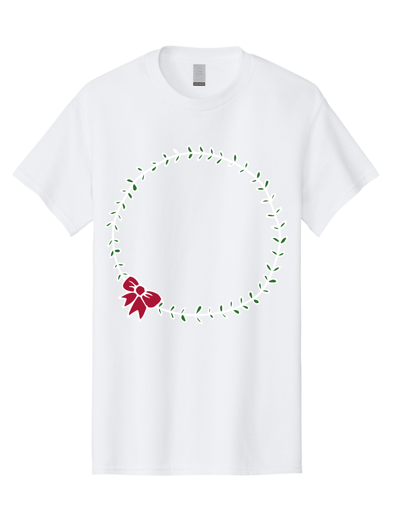 Circular-Wreath-With-Red-Bow Men'S Graphic Tee, 100% Cotton, Comfortable Casual Summer Wear, Machine Washable, Floral Wreath, White Leaves, Red Bow, Decorative Frame, Circular Design, Elegant Border, Festive Decoration, Minimalist Style, - Aaa835