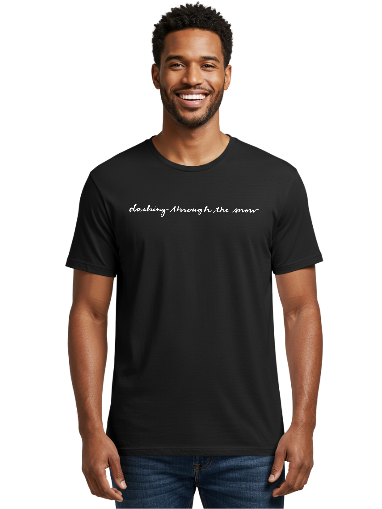 Clashing-Through-The-Snow Men'S Graphic Tee, 100% Cotton, Comfortable Casual Summer Wear, Machine Washable, Winter Phrase, Snow Text, Cursive Font, Inspirational Quote, Holiday Graphics, Winter Wonderland, Festive Typography - Aaa836