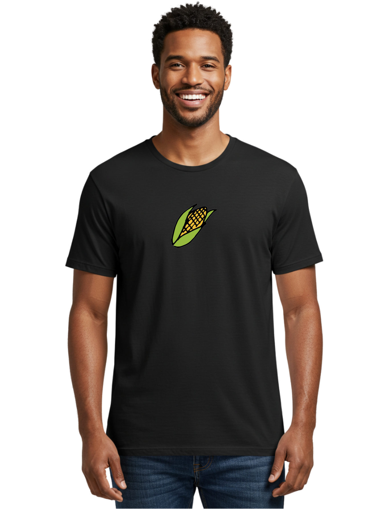 Corn-On-Cob Men'S Graphic Tee, 100% Cotton, Comfortable Casual Summer Wear, Machine Washable, Ear Of Corn, Yellow Kernels, Green Husk, Black Outline, Cartoon Style, Illustration, Vegetable, Food, Agriculture, Harvest - Aaa841