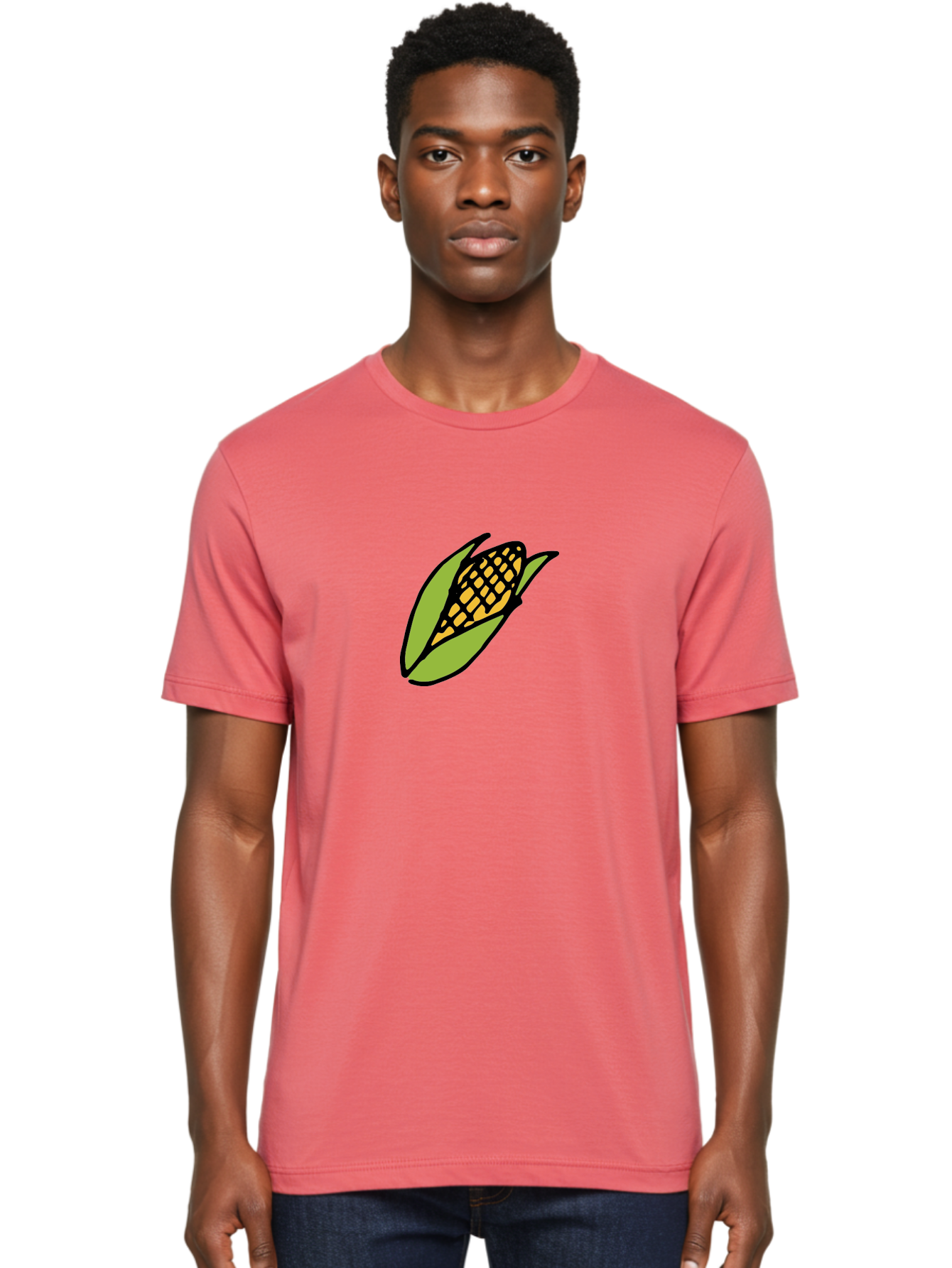 Corn-On-Cob Men'S Graphic Tee, 100% Cotton, Comfortable Casual Summer Wear, Machine Washable, Ear Of Corn, Yellow Kernels, Green Husk, Black Outline, Cartoon Style, Illustration, Vegetable, Food, Agriculture, Harvest - Aaa841
