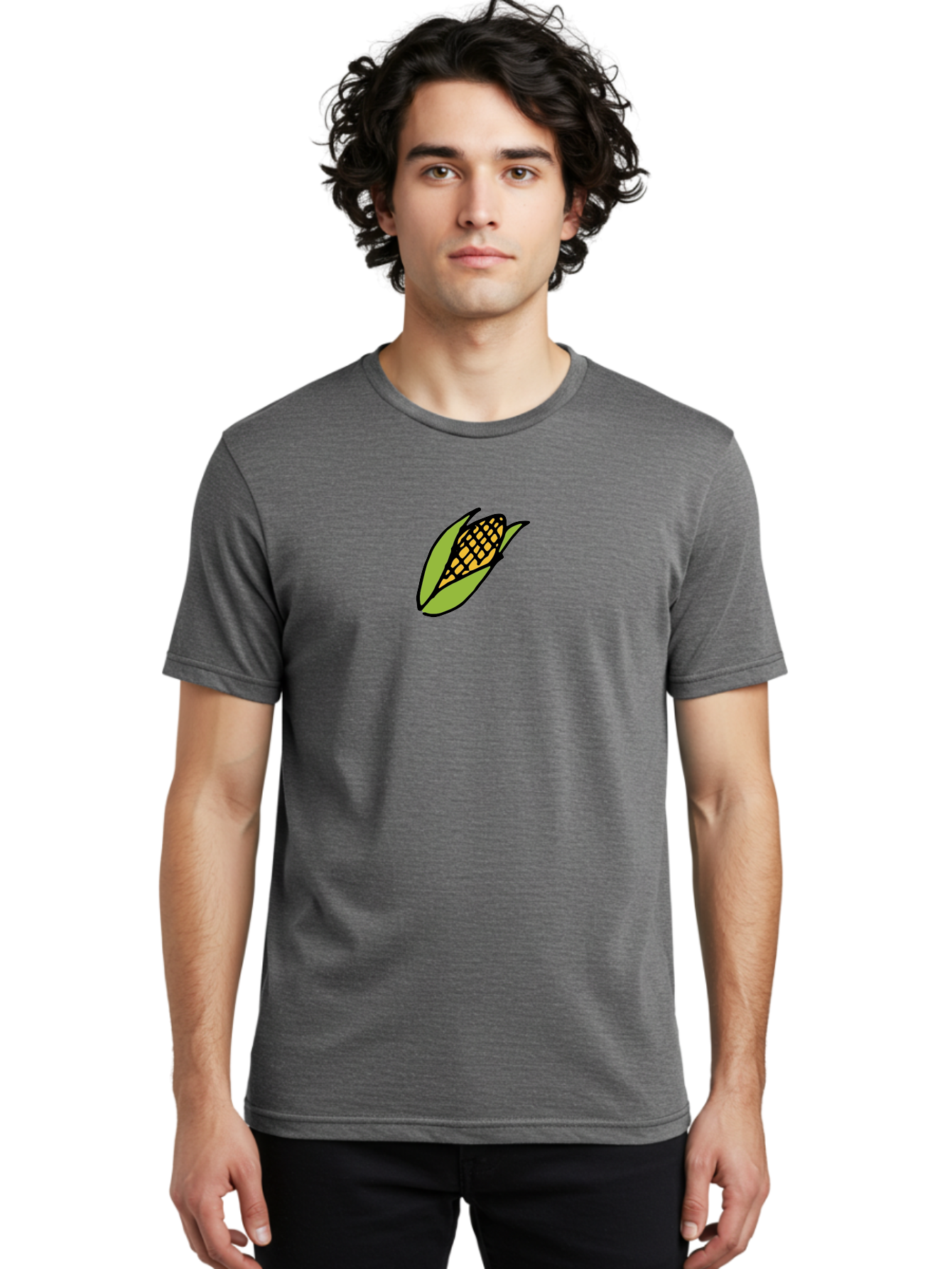 Corn-On-Cob Men'S Graphic Tee, 100% Cotton, Comfortable Casual Summer Wear, Machine Washable, Ear Of Corn, Yellow Kernels, Green Husk, Black Outline, Cartoon Style, Illustration, Vegetable, Food, Agriculture, Harvest - Aaa841