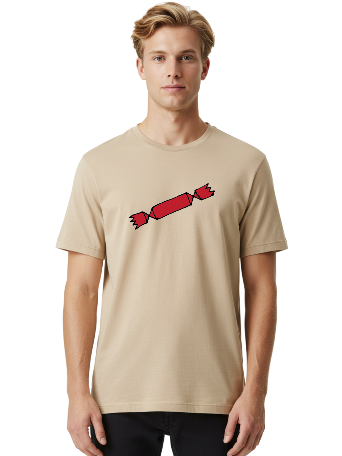 Cracker Men'S Graphic Tee, 100% Cotton, Comfortable Casual Summer Wear, Machine Washable, Cartoon Cracker, Red Firecracker, Celebration, Party Popper, Festive, Holiday, Red Color, Cartoon Style - Aaa842