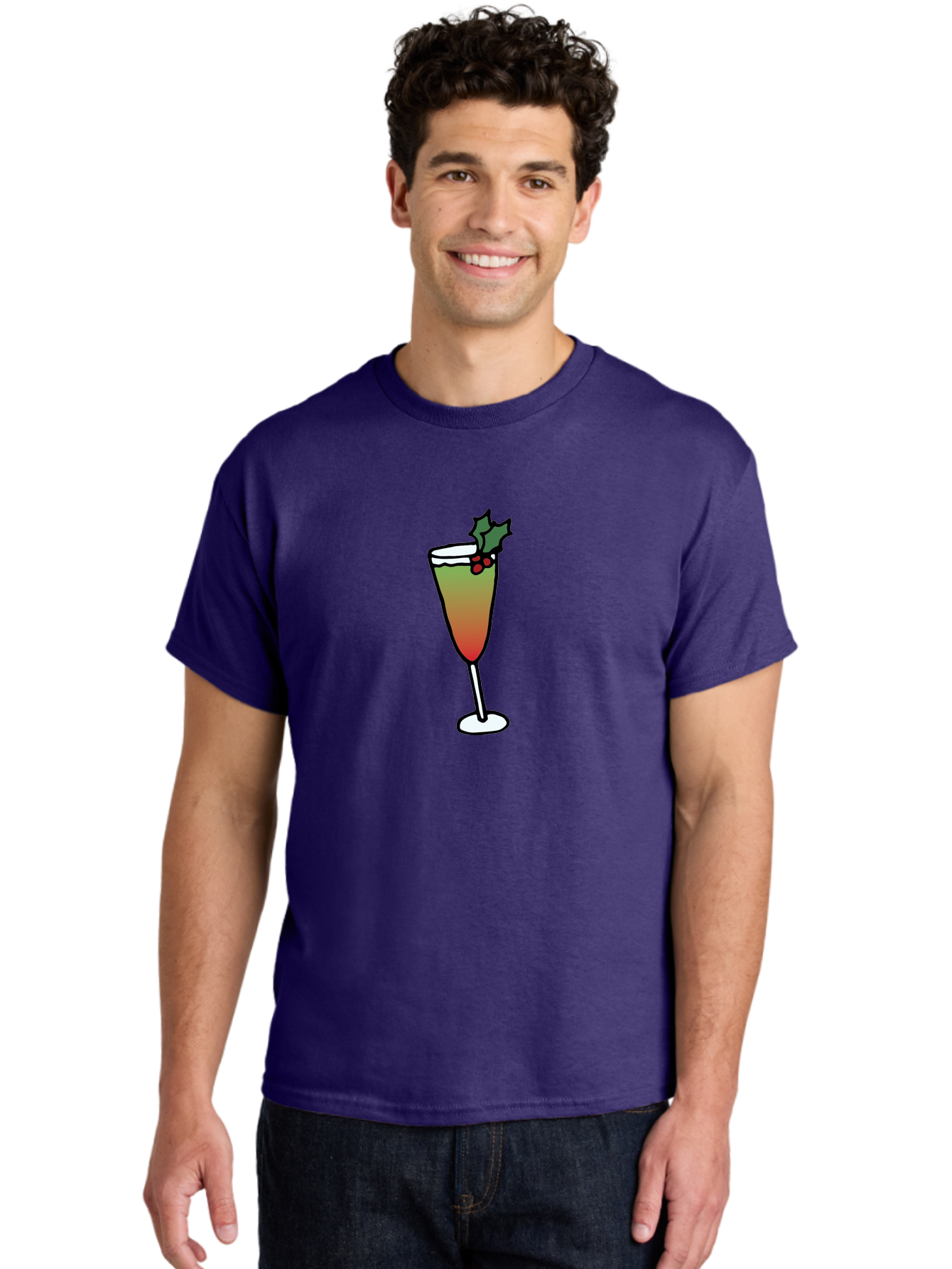 Cranberry-Christmas-Cocktail Men'S Graphic Tee, 100% Cotton, Comfortable Casual Summer Wear, Machine Washable, Holiday Cocktail, Festive Drink, Cranberry Martini, Champagne Flute, Holly Garnish, Red Berries, Christmas Drink, Party Beverage, - Aaa843
