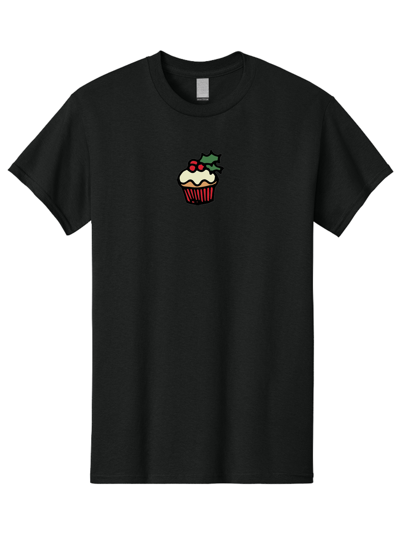 Cupcake-With-Holly Men'S Graphic Tee, 100% Cotton, Comfortable Casual Summer Wear, Machine Washable, Cupcake, Festive Dessert, Sweet Treats, Holiday Decorations, Holly Leaves, Red Berries, White Frosting, Cartoon Style, Dessert Illustration - Aaa846