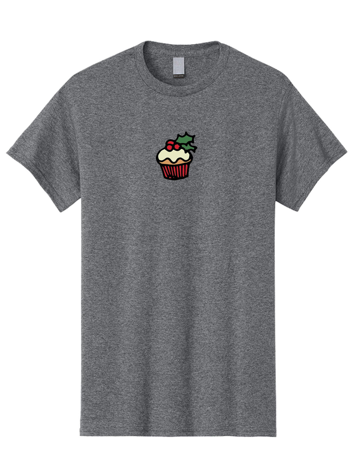 Cupcake-With-Holly Men'S Graphic Tee, 100% Cotton, Comfortable Casual Summer Wear, Machine Washable, Cupcake, Festive Dessert, Sweet Treats, Holiday Decorations, Holly Leaves, Red Berries, White Frosting, Cartoon Style, Dessert Illustration - Aaa846