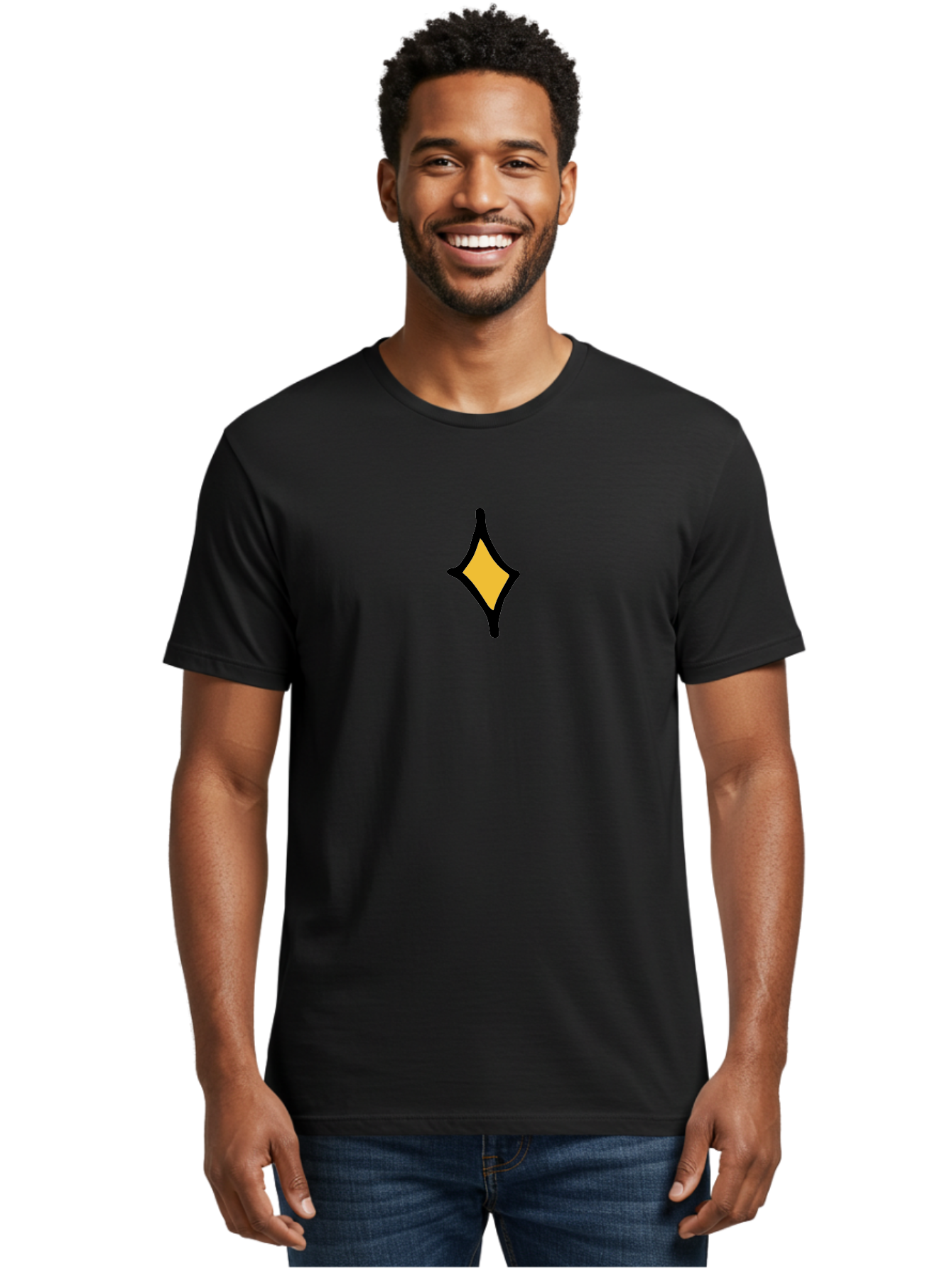 Diamond-Shape Men'S Graphic Tee, 100% Cotton, Comfortable Casual Summer Wear, Machine Washable, Yellow Diamond Shape, Black Outline, Simple Graphic, Abstract Design, Minimalist Art, Geometric Figure, Modern Icon - Aaa855