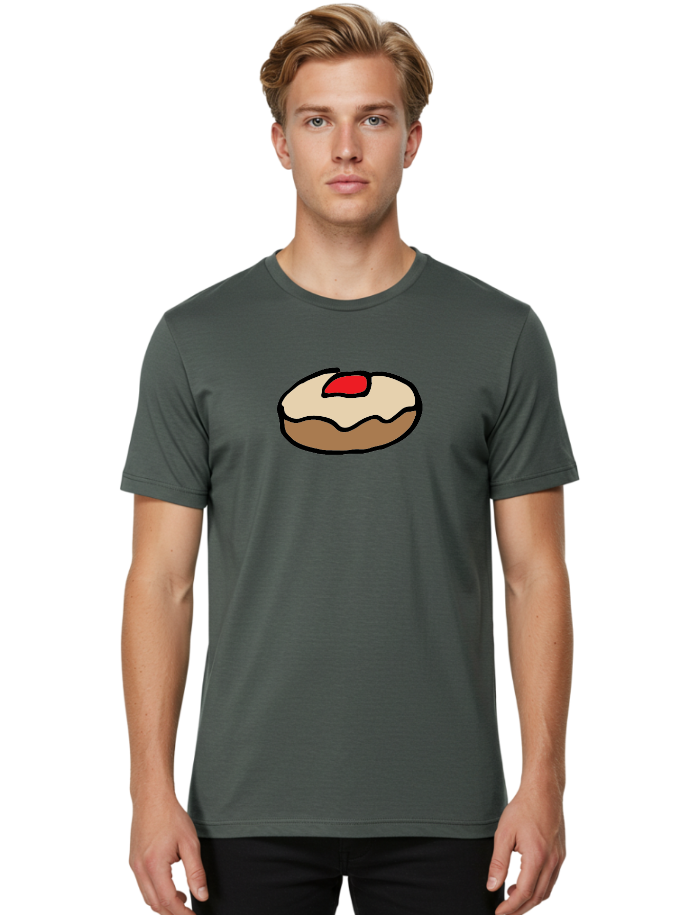Donut-With-Cherry Men'S Graphic Tee, 100% Cotton, Comfortable Casual Summer Wear, Machine Washable, Donut With Cherry On Top, Sweet Treat, Dessert, Glazed Donut, Cherry Topping, Tasty Pastry, Baked Goods, Sweet Tooth, Donut Love, Foodie, - Aaa860
