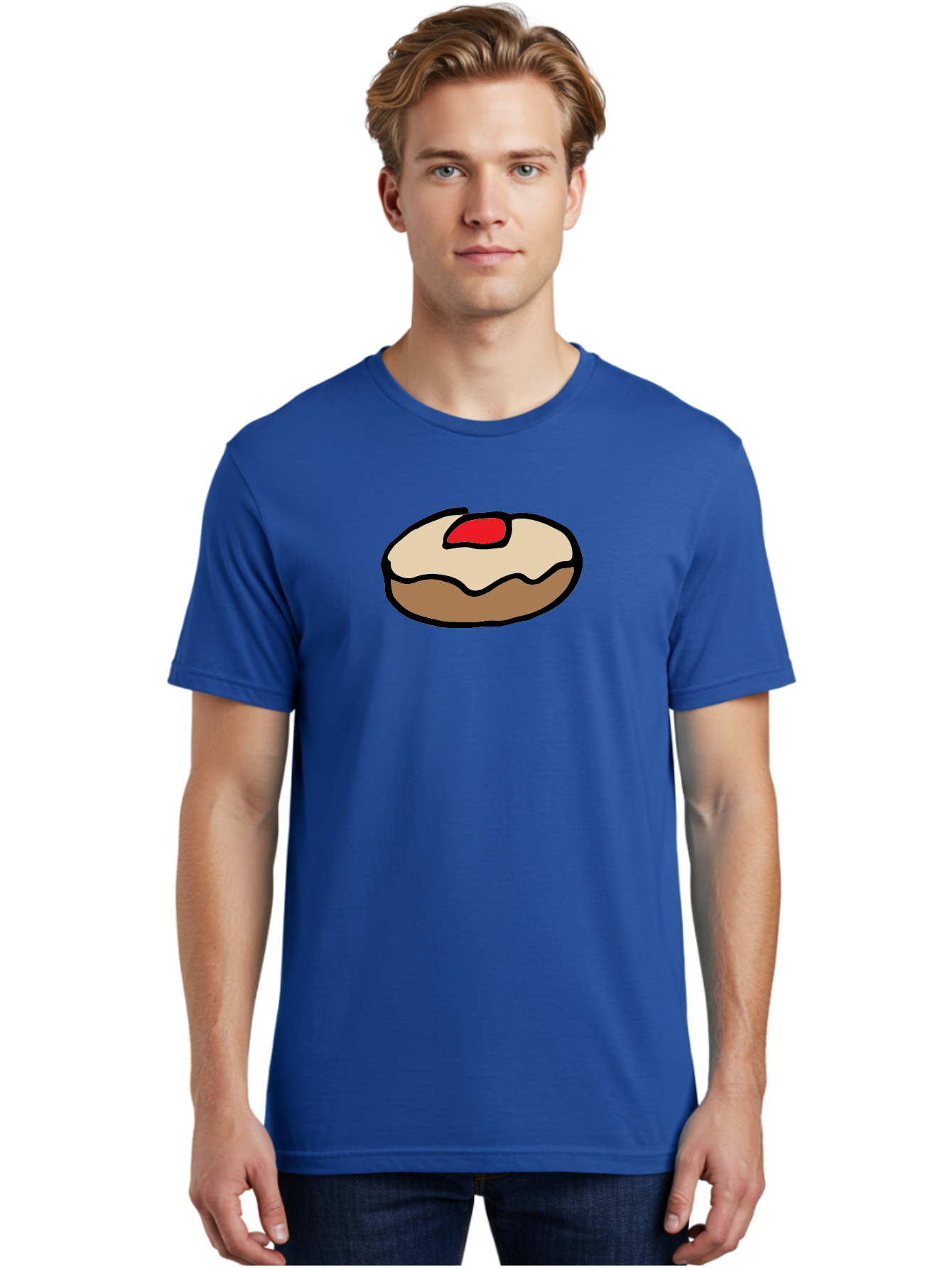 Donut-With-Cherry Men'S Graphic Tee, 100% Cotton, Comfortable Casual Summer Wear, Machine Washable, Donut With Cherry On Top, Sweet Treat, Dessert, Glazed Donut, Cherry Topping, Tasty Pastry, Baked Goods, Sweet Tooth, Donut Love, Foodie, - Aaa860