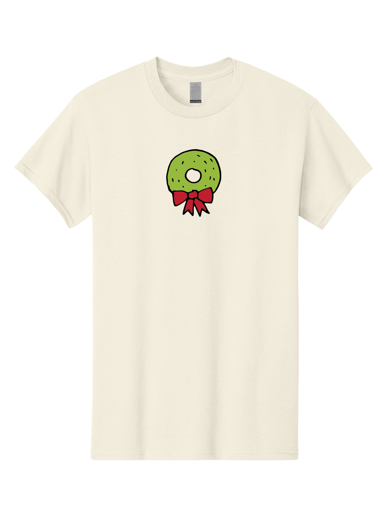 Donut-With-Red-Bow Men'S Graphic Tee, 100% Cotton, Comfortable Casual Summer Wear, Machine Washable, Cartoon Donut, Sweet Treat, Red Bow, Black Outline, Green Frosting, Pop Art Style, Fun Illustration, Tasty Pastry, Creative Artwork - Aaa861