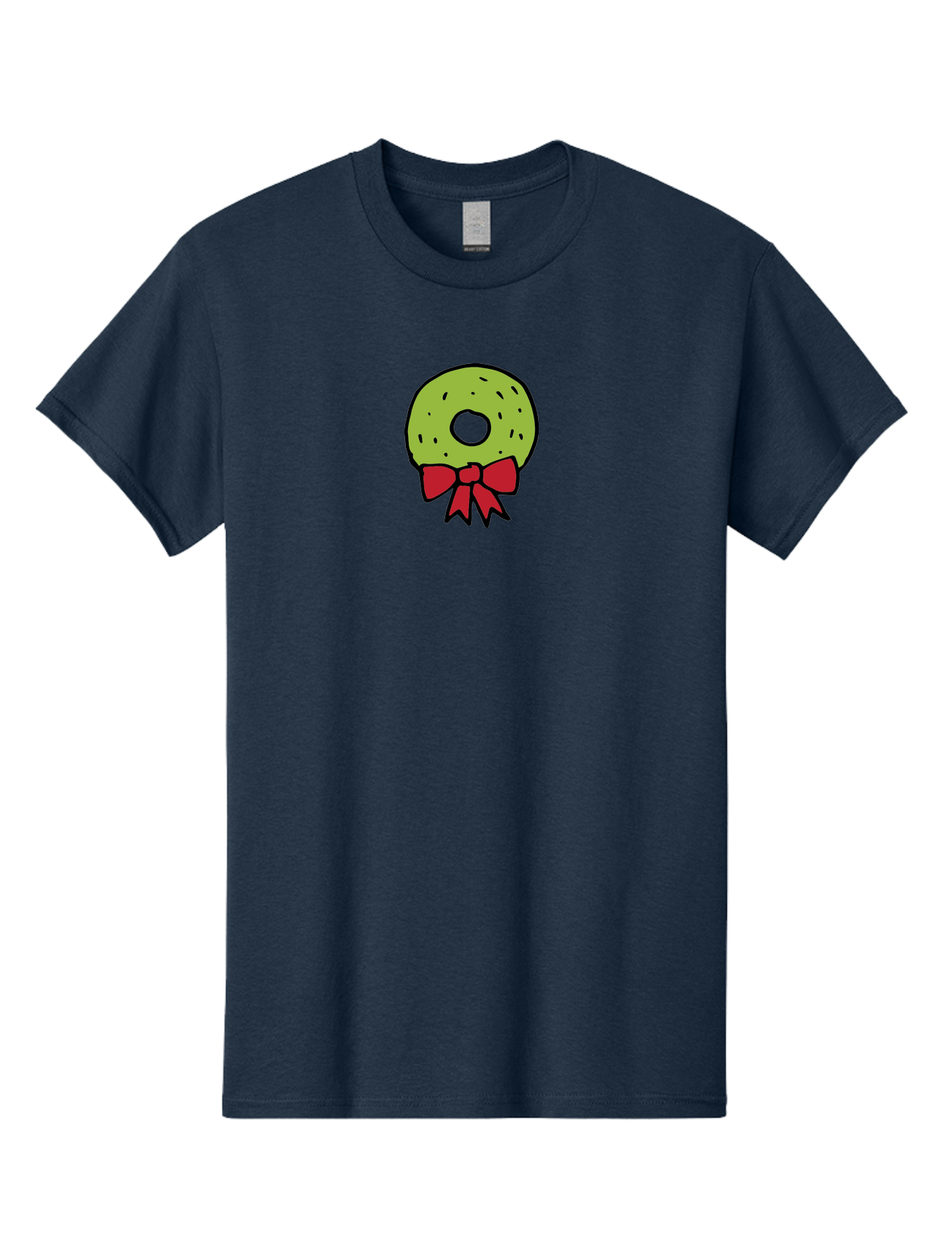 Donut-With-Red-Bow Men'S Graphic Tee, 100% Cotton, Comfortable Casual Summer Wear, Machine Washable, Cartoon Donut, Sweet Treat, Red Bow, Black Outline, Green Frosting, Pop Art Style, Fun Illustration, Tasty Pastry, Creative Artwork - Aaa861