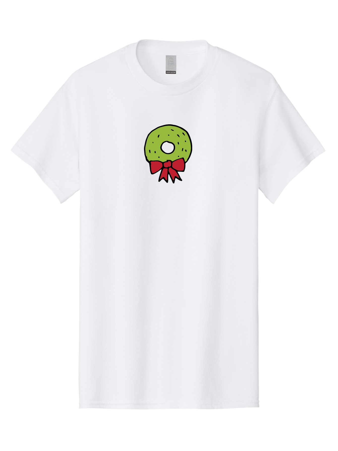 Donut-With-Red-Bow Men'S Graphic Tee, 100% Cotton, Comfortable Casual Summer Wear, Machine Washable, Cartoon Donut, Sweet Treat, Red Bow, Black Outline, Green Frosting, Pop Art Style, Fun Illustration, Tasty Pastry, Creative Artwork - Aaa861