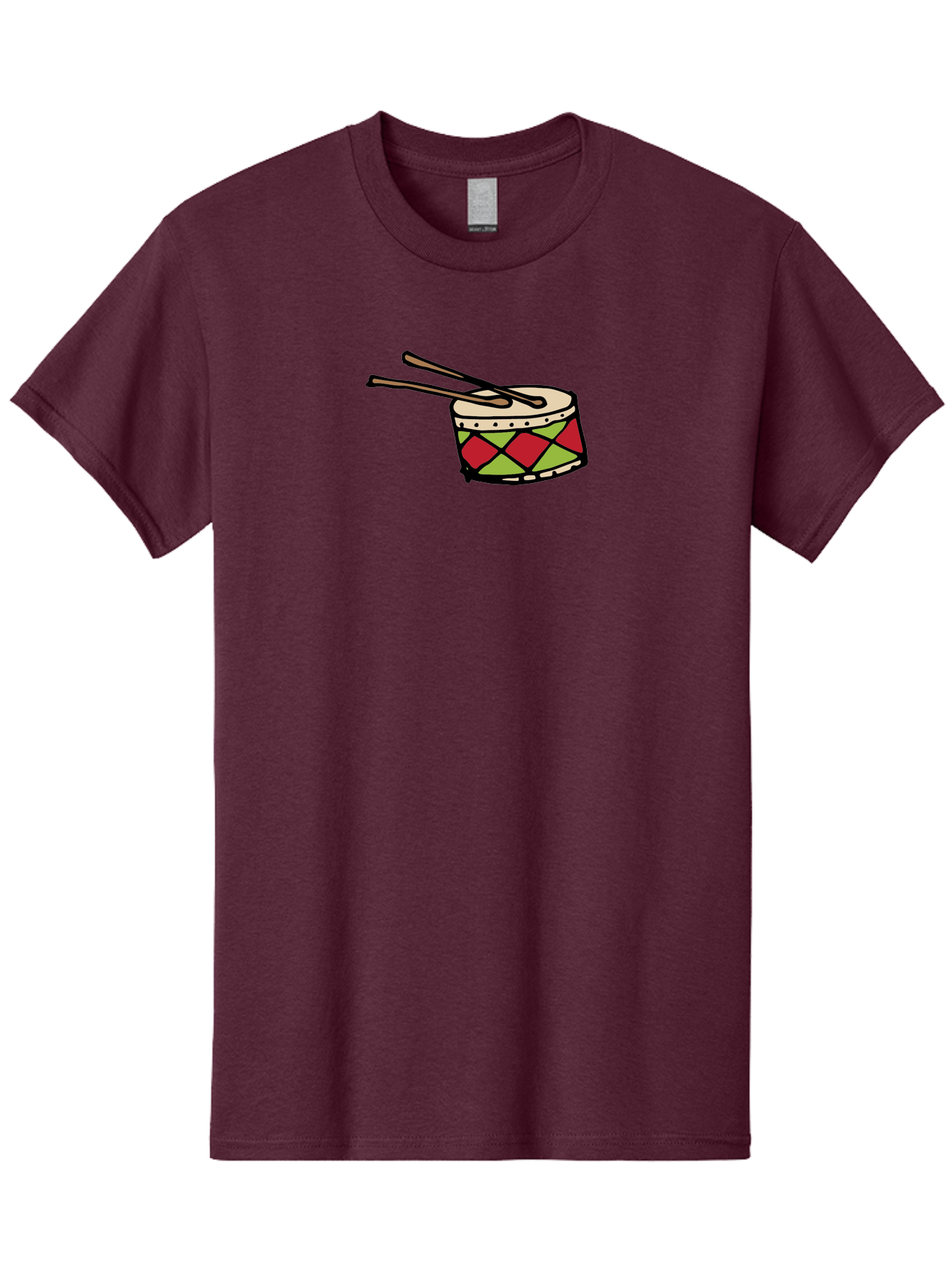 Drum-With-Drumsticks Men'S Graphic Tee, 100% Cotton, Comfortable Casual Summer Wear, Machine Washable, Drum With Drumsticks, Percussion Instrument, Music, Rhythm, Red And Green Design, Drumming, Musical Instrument - Aaa865