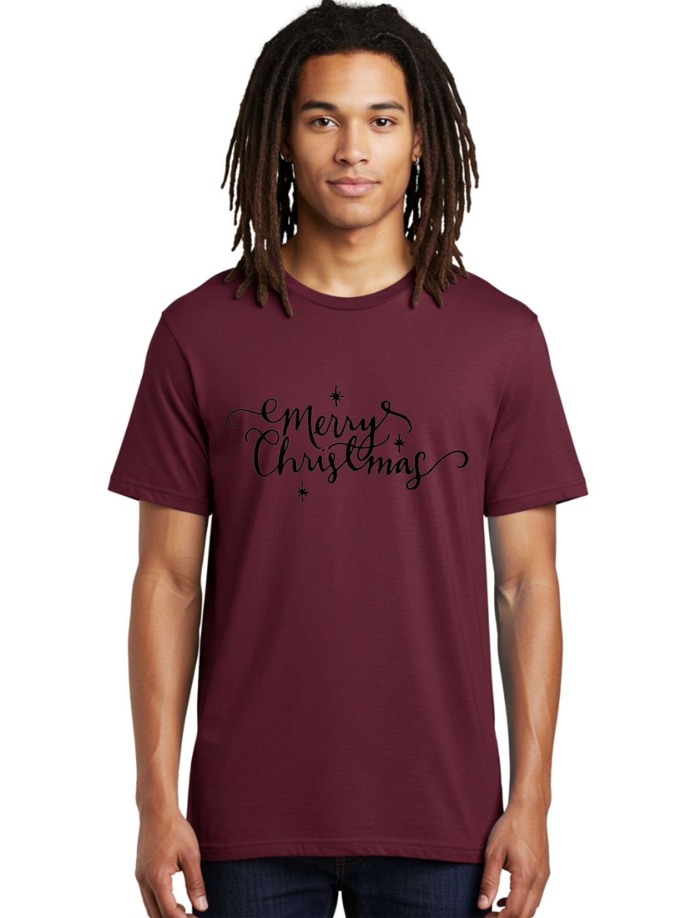 Emerry-Christmas Men'S Graphic Tee, 100% Cotton, Comfortable Casual Summer Wear, Machine Washable, Merry Christmas, Festive Greeting, Holiday Wishes, Cursive Script, Black Text, Starry Decorations, Winter Season, Holiday Cheer, - Aaa869