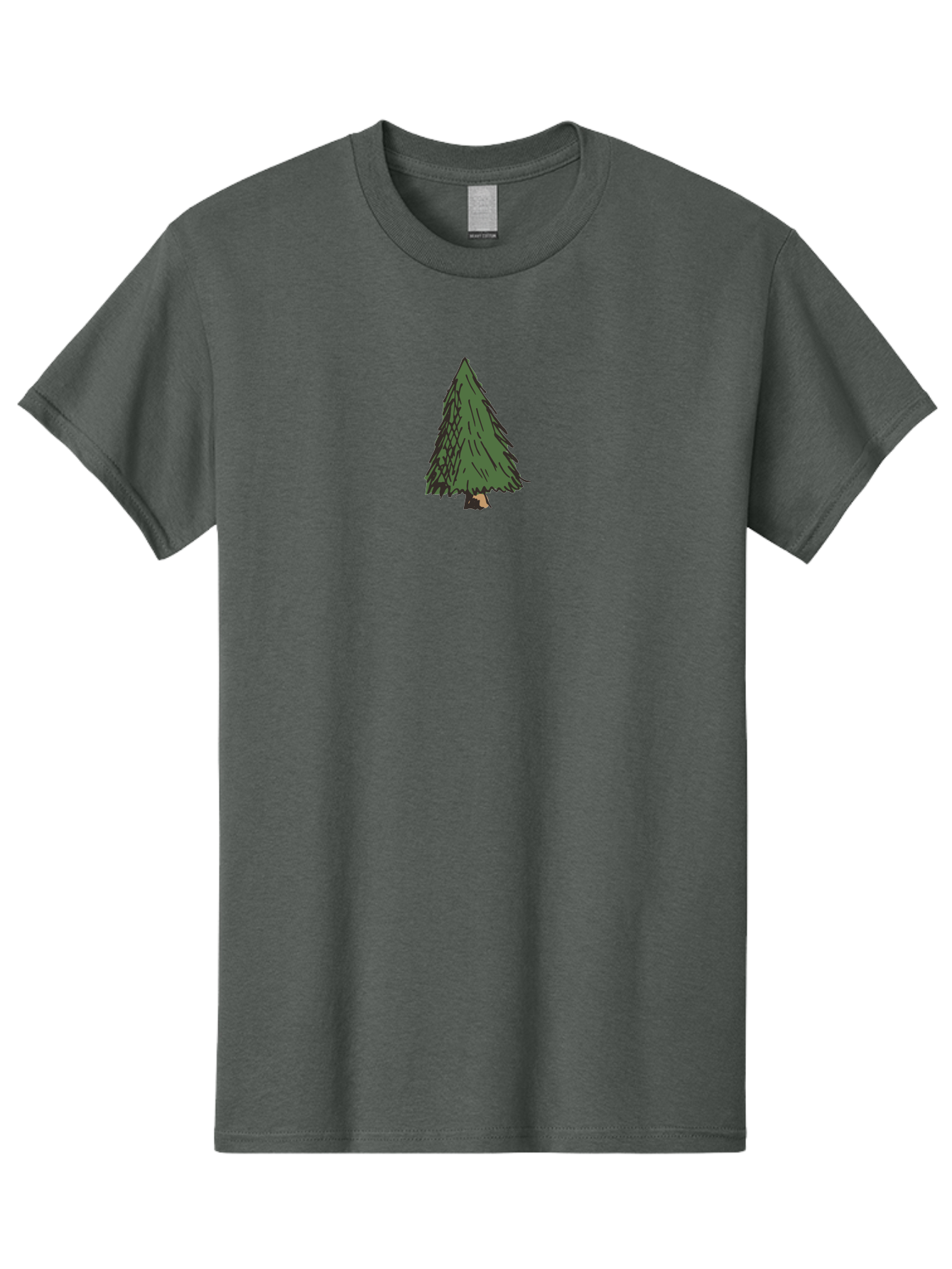 Evergreen-Tree Men'S Graphic Tee, 100% Cotton, Comfortable Casual Summer Wear, Machine Washable, Evergreen Tree, Simple Illustration, Cartoon Style, Conical Shape, Dark Green Foliage, Brown Trunk, Minimalist Design, Digital Art, - Aaa870