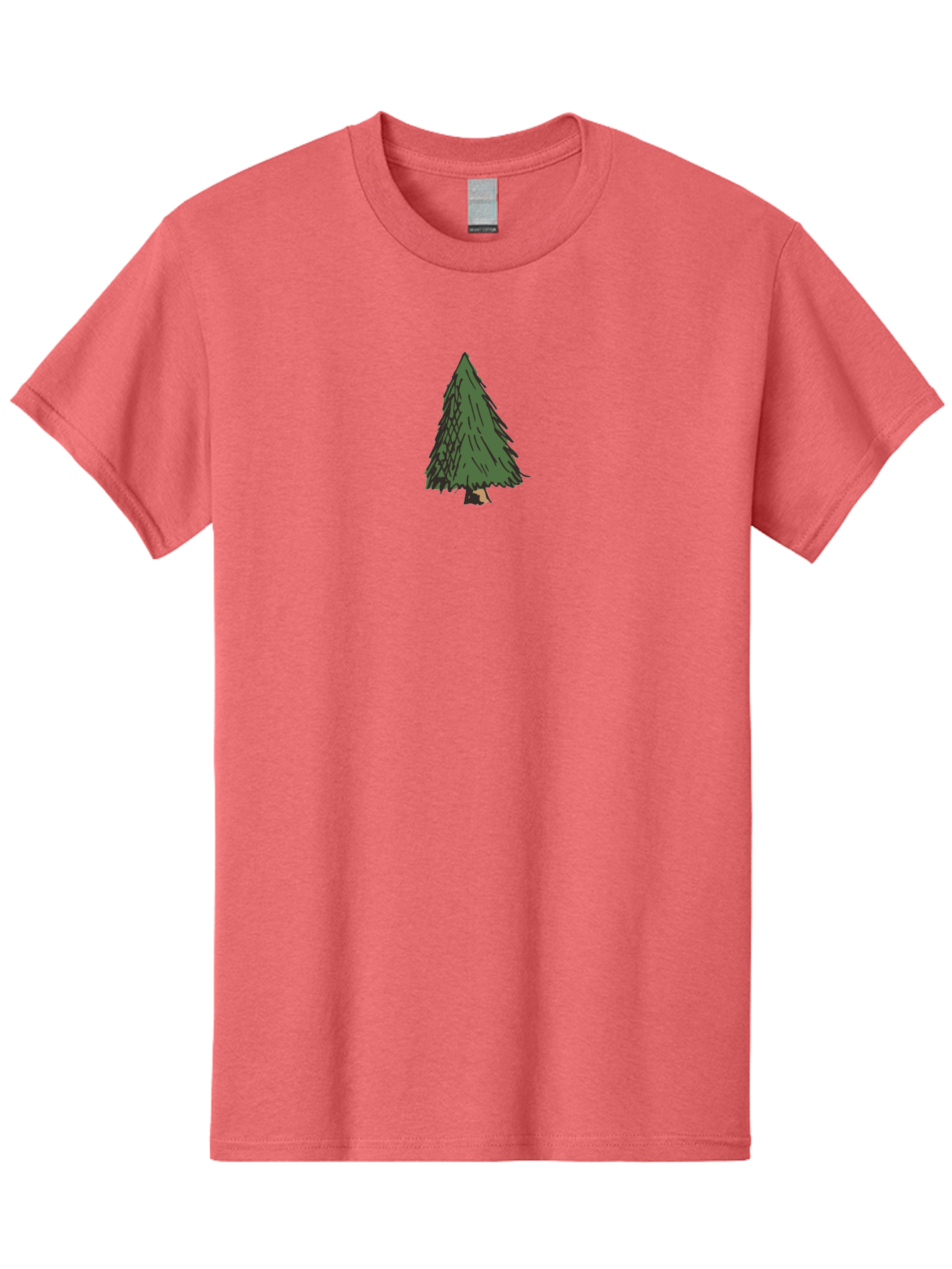 Evergreen-Tree Men'S Graphic Tee, 100% Cotton, Comfortable Casual Summer Wear, Machine Washable, Evergreen Tree, Simple Illustration, Cartoon Style, Conical Shape, Dark Green Foliage, Brown Trunk, Minimalist Design, Digital Art, - Aaa870