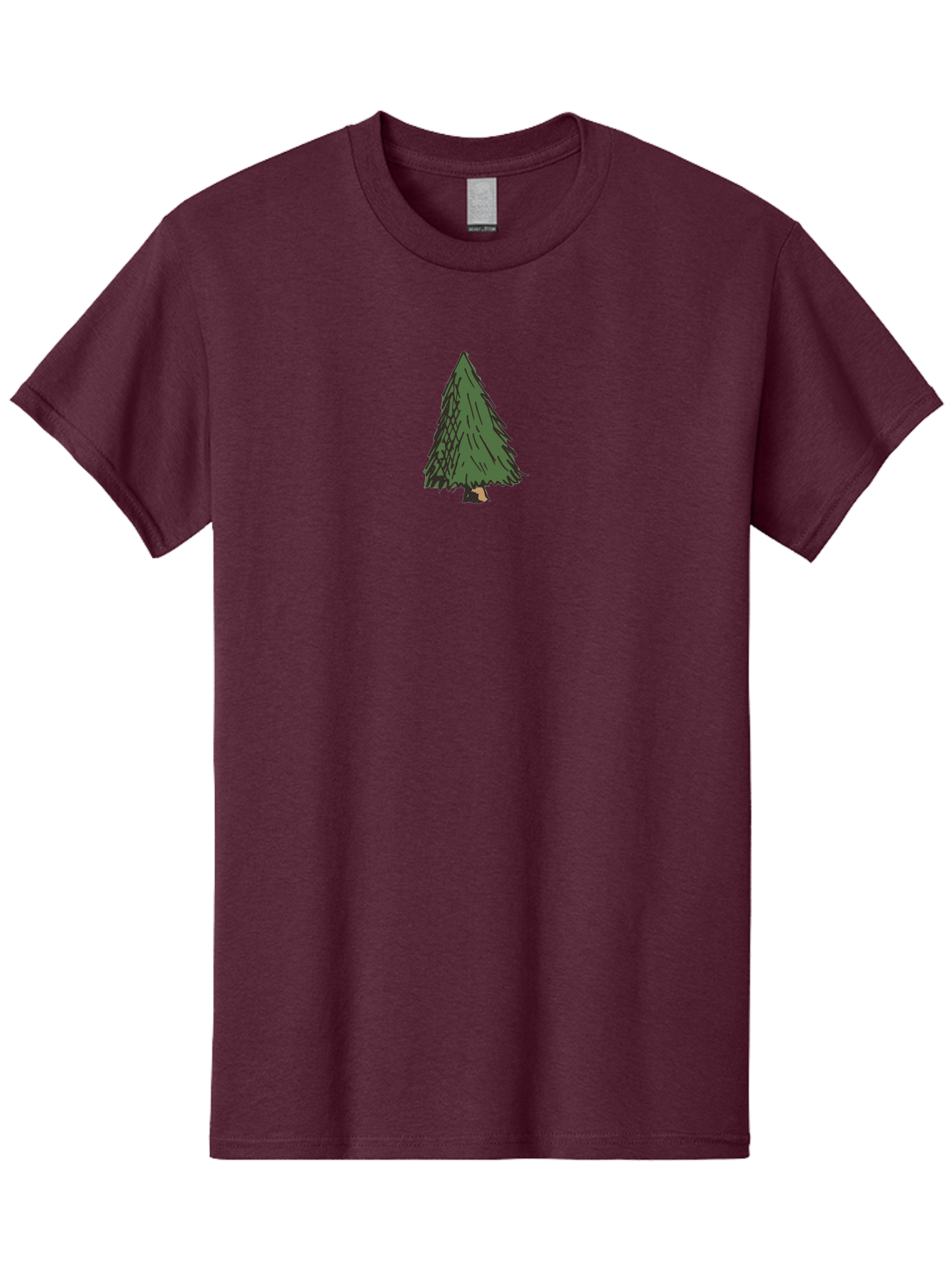 Evergreen-Tree Men'S Graphic Tee, 100% Cotton, Comfortable Casual Summer Wear, Machine Washable, Evergreen Tree, Simple Illustration, Cartoon Style, Conical Shape, Dark Green Foliage, Brown Trunk, Minimalist Design, Digital Art, - Aaa870