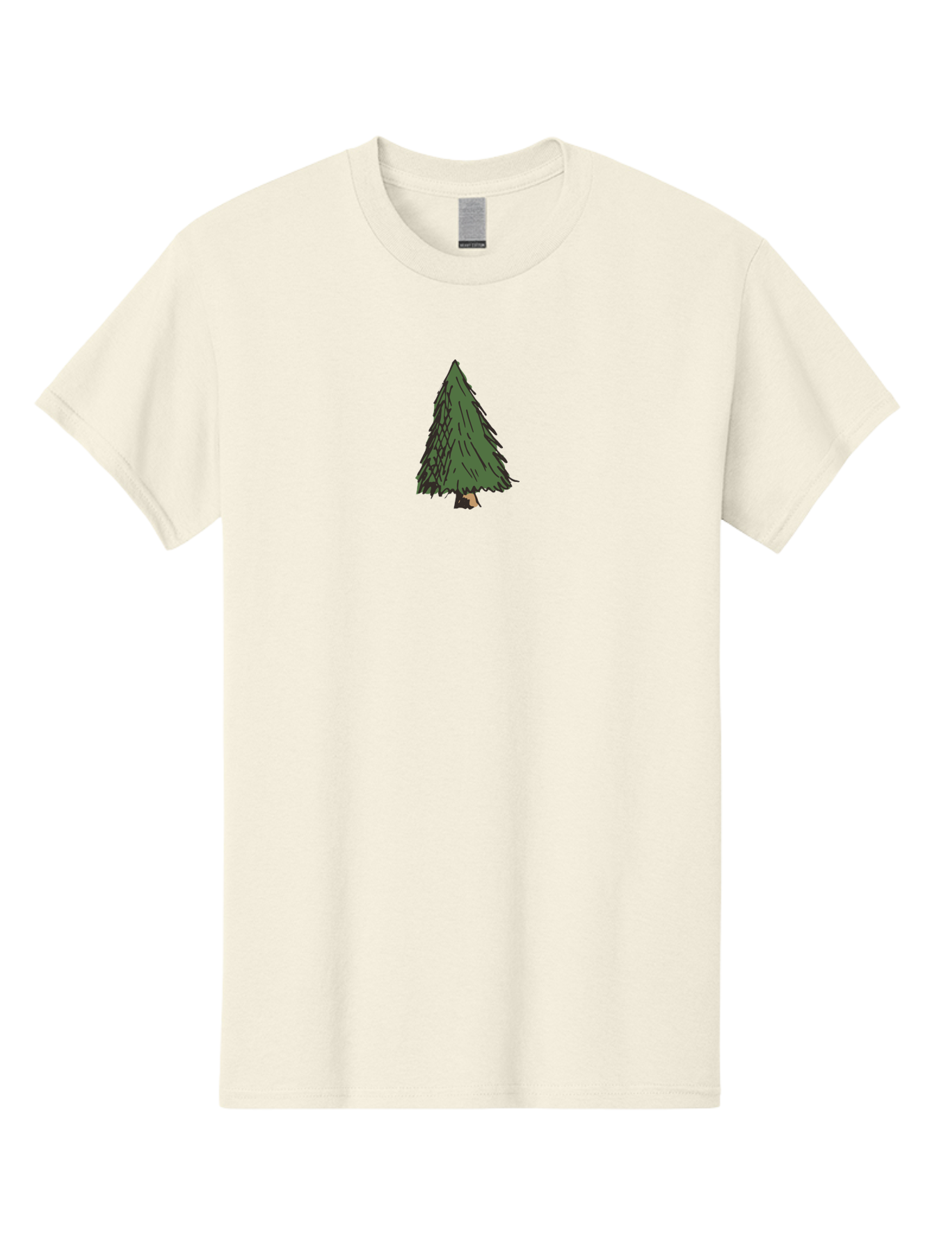 Evergreen-Tree Men'S Graphic Tee, 100% Cotton, Comfortable Casual Summer Wear, Machine Washable, Evergreen Tree, Simple Illustration, Cartoon Style, Conical Shape, Dark Green Foliage, Brown Trunk, Minimalist Design, Digital Art, - Aaa870