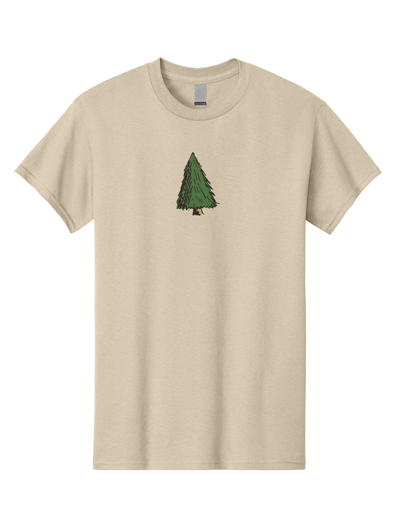 Evergreen-Tree Men'S Graphic Tee, 100% Cotton, Comfortable Casual Summer Wear, Machine Washable, Evergreen Tree, Simple Illustration, Cartoon Style, Conical Shape, Dark Green Foliage, Brown Trunk, Minimalist Design, Digital Art, - Aaa870
