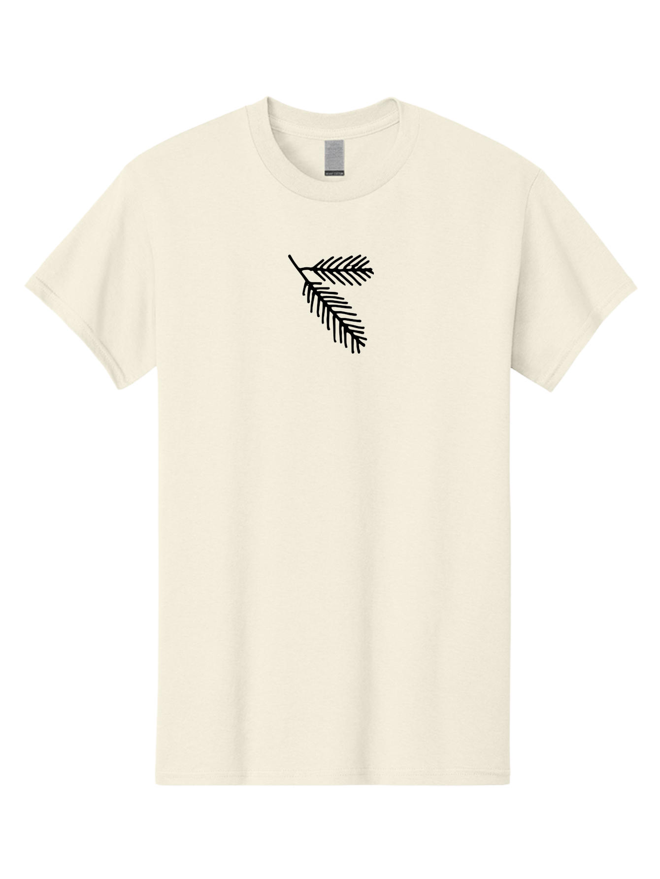 Fir-Branch Men'S Graphic Tee, 100% Cotton, Comfortable Casual Summer Wear, Machine Washable, Pine Branch Illustration, Black Silhouette, Simple Design, Minimalist Art, Nature-Inspired Graphics, Evergreen Branch, Digital Art - Aaa878