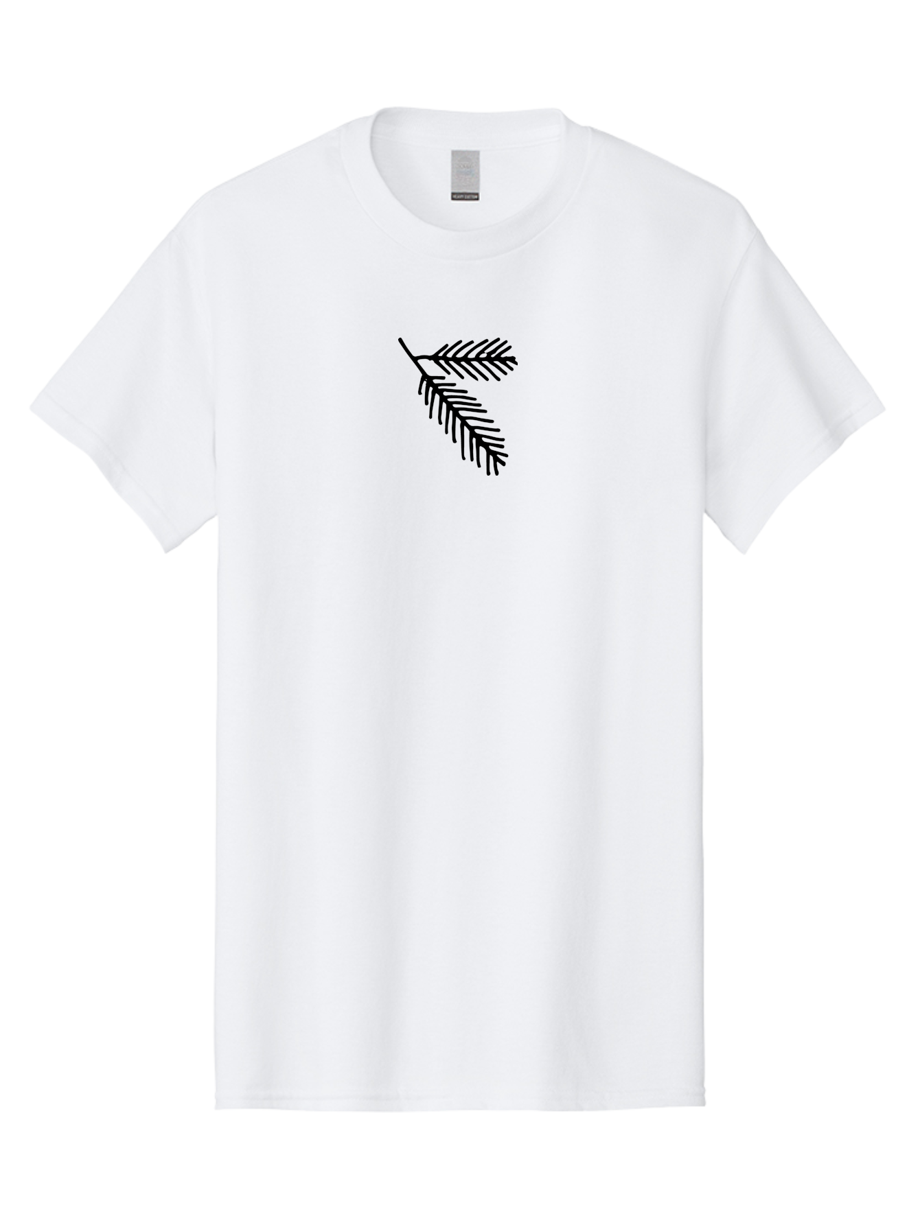 Fir-Branch Men'S Graphic Tee, 100% Cotton, Comfortable Casual Summer Wear, Machine Washable, Pine Branch Illustration, Black Silhouette, Simple Design, Minimalist Art, Nature-Inspired Graphics, Evergreen Branch, Digital Art - Aaa878