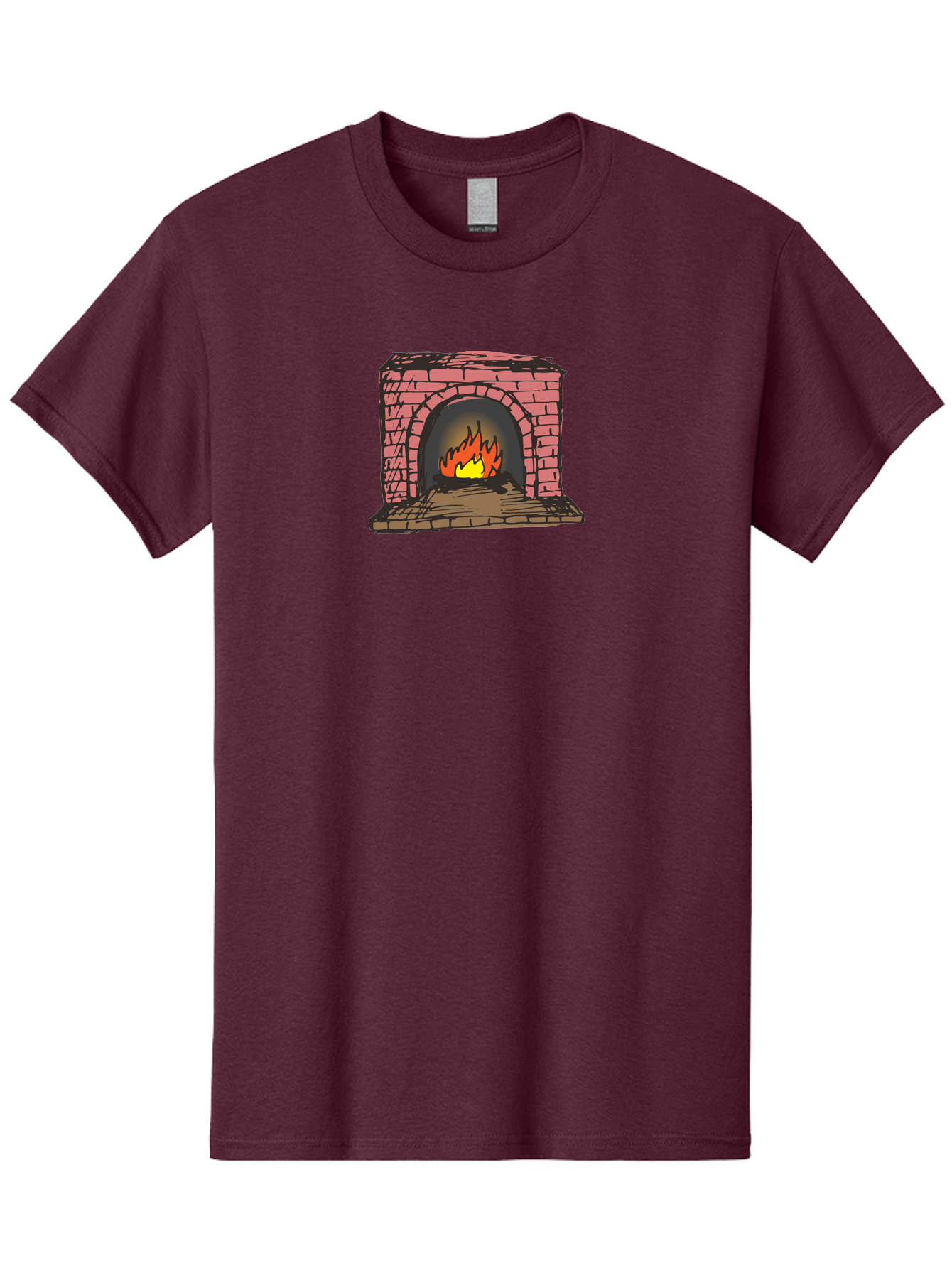 Fireplace-1 Men'S Graphic Tee, 100% Cotton, Comfortable Casual Summer Wear, Machine Washable, Cozy Fireplace, Burning Fire, Warm Flames, Brick Structure, Wooden Logs, Burning Wood, Warm Ambiance, Crackling Fire - Aaa879