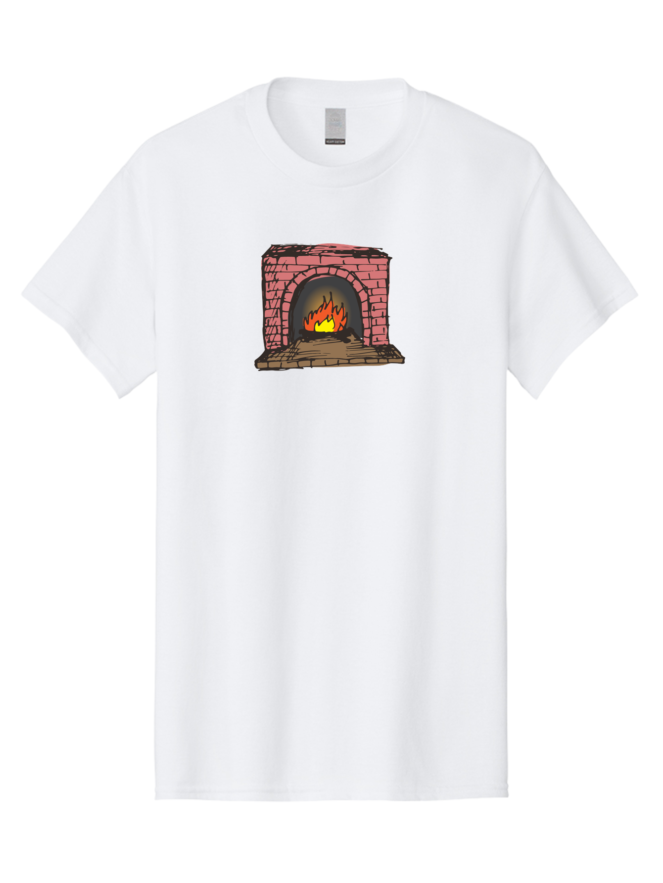 Fireplace-1 Men'S Graphic Tee, 100% Cotton, Comfortable Casual Summer Wear, Machine Washable, Cozy Fireplace, Burning Fire, Warm Flames, Brick Structure, Wooden Logs, Burning Wood, Warm Ambiance, Crackling Fire - Aaa879